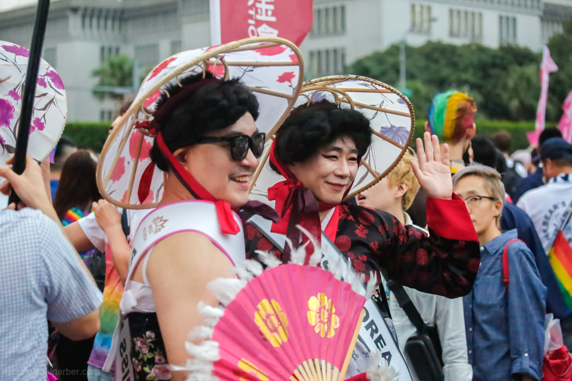Korean supporters marching in Taipei. Many international visitors, especially from nearby Asian countries, join Taiwan's annual Pride parade, Taiwan Pride, 2016