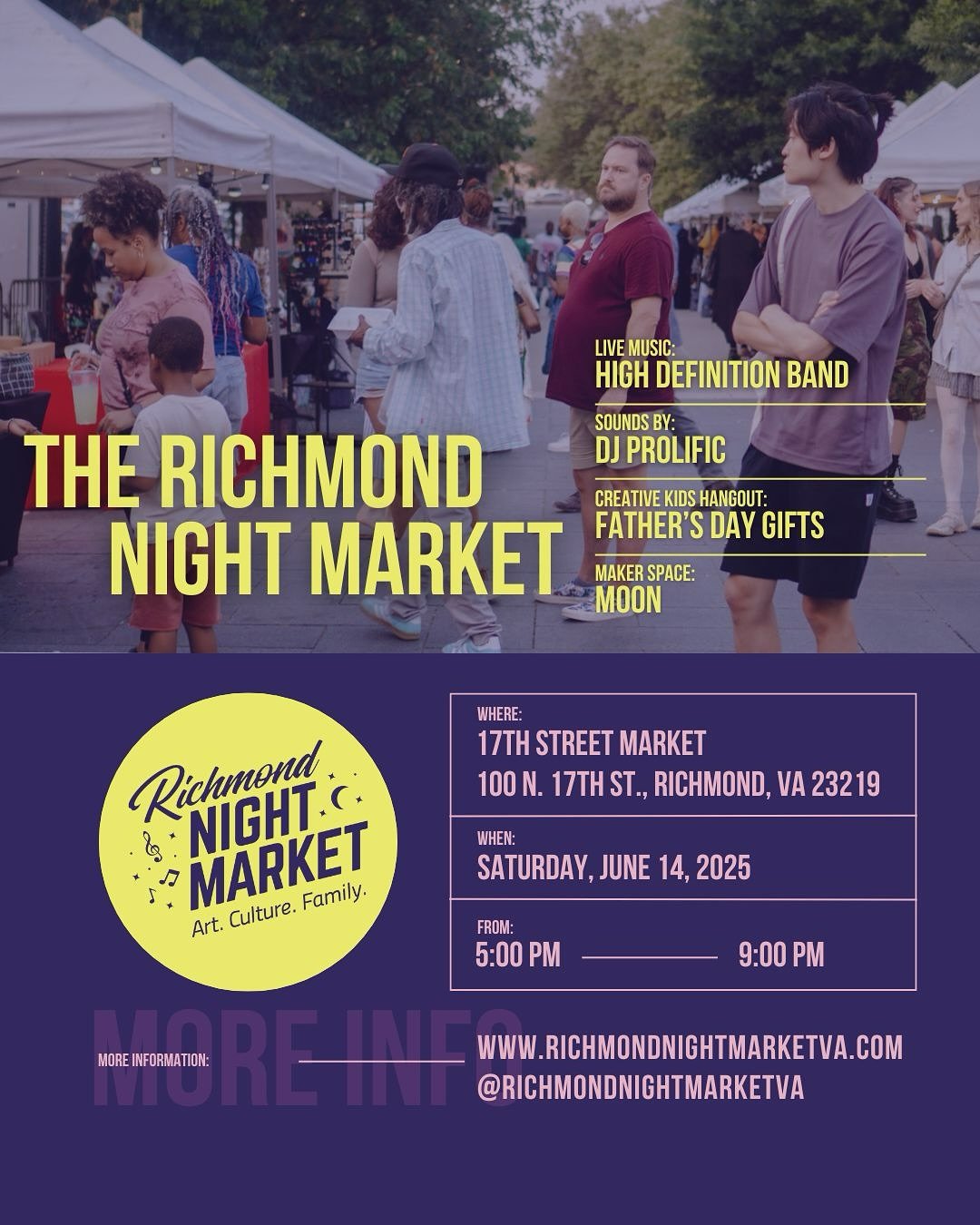 One day away.

Join us for a night that&rsquo;s all about celebrating community, creativity, and the people we love.
Live music, DJ vibes, family activities, and shopping from RVA&rsquo;s finest creatives.

Plan your outfit. Tell a friend. We&rsquo;l