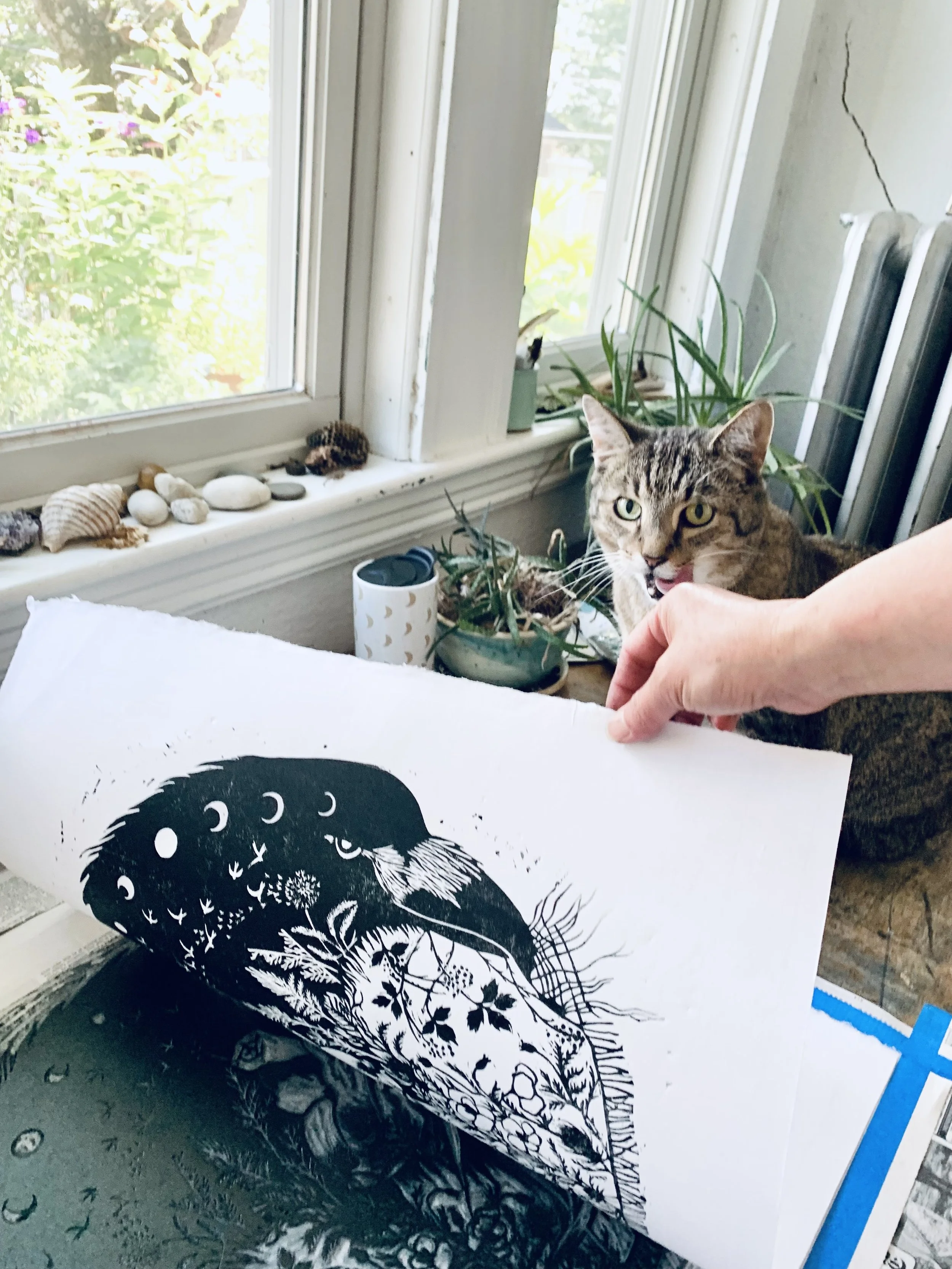 handcarved linocut printmaking process