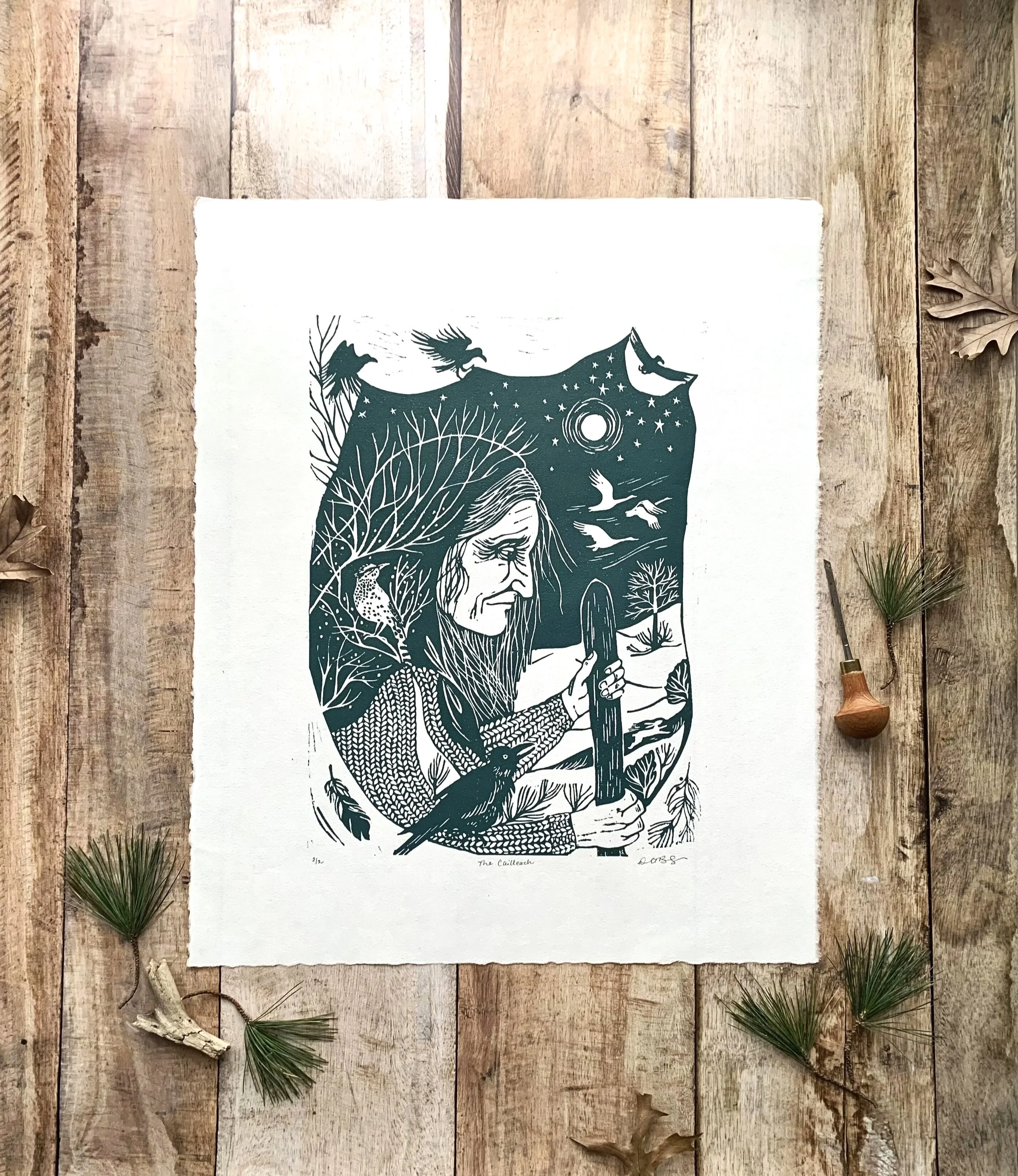 Cailleach Winter Goddess linocut print.jpg