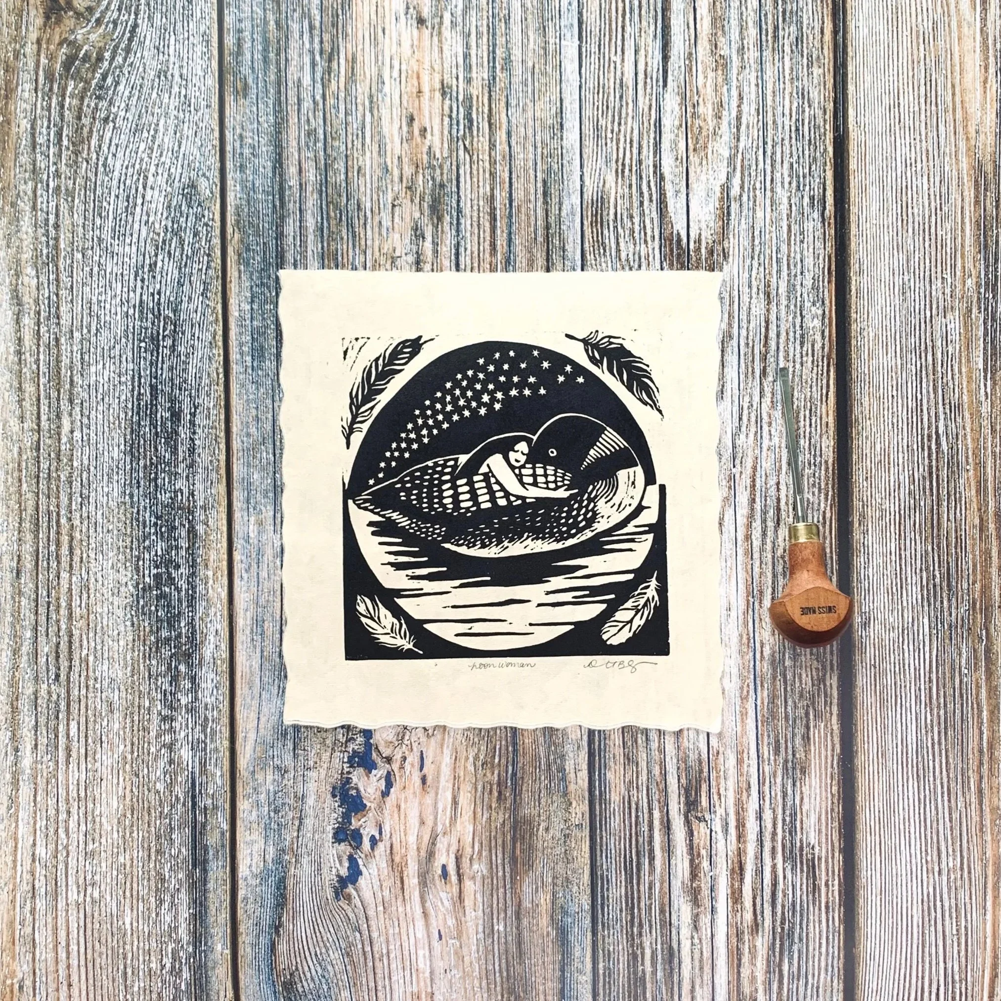 Loon Mother Linocut Print