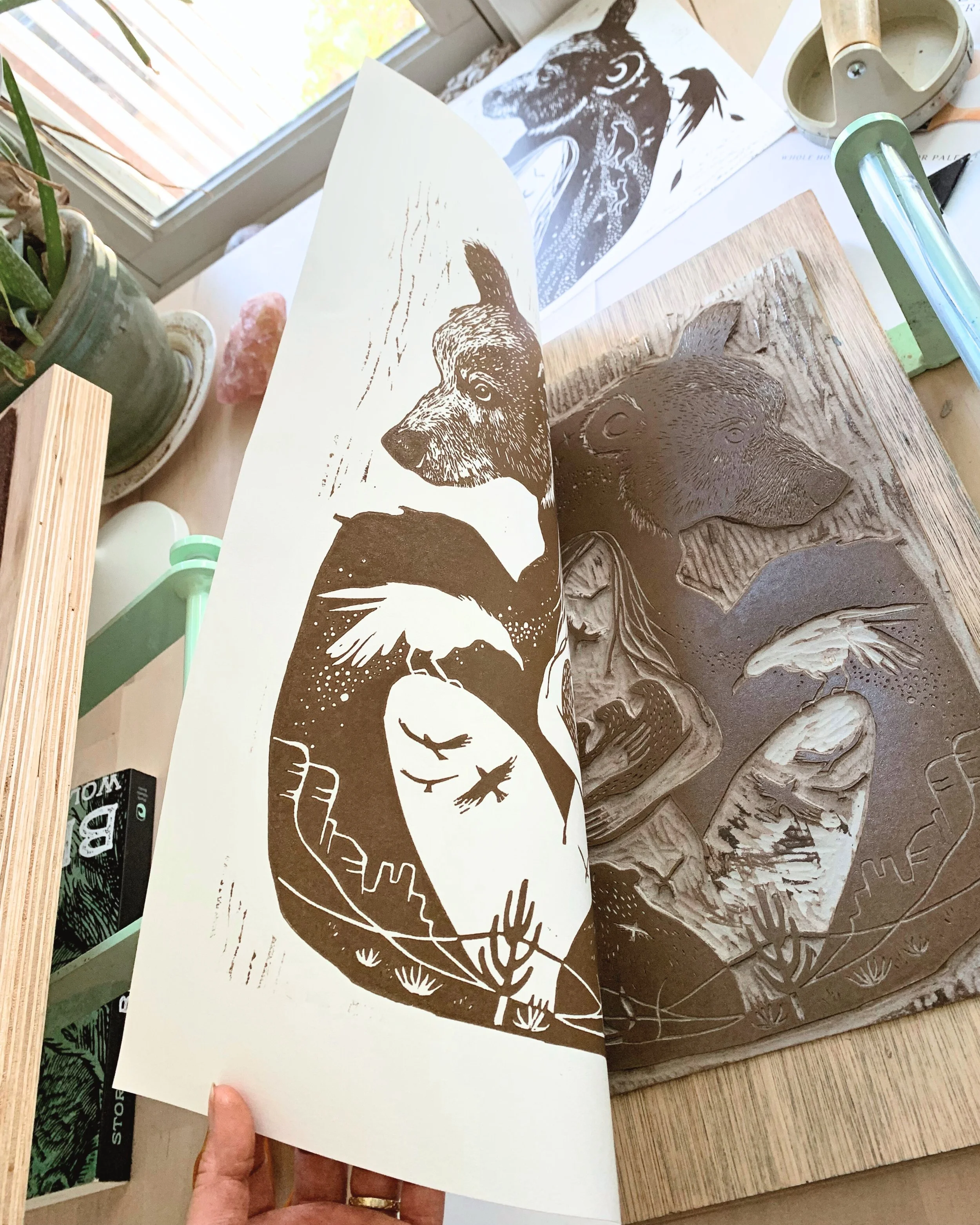 Bear Woman pulling the print.jpg