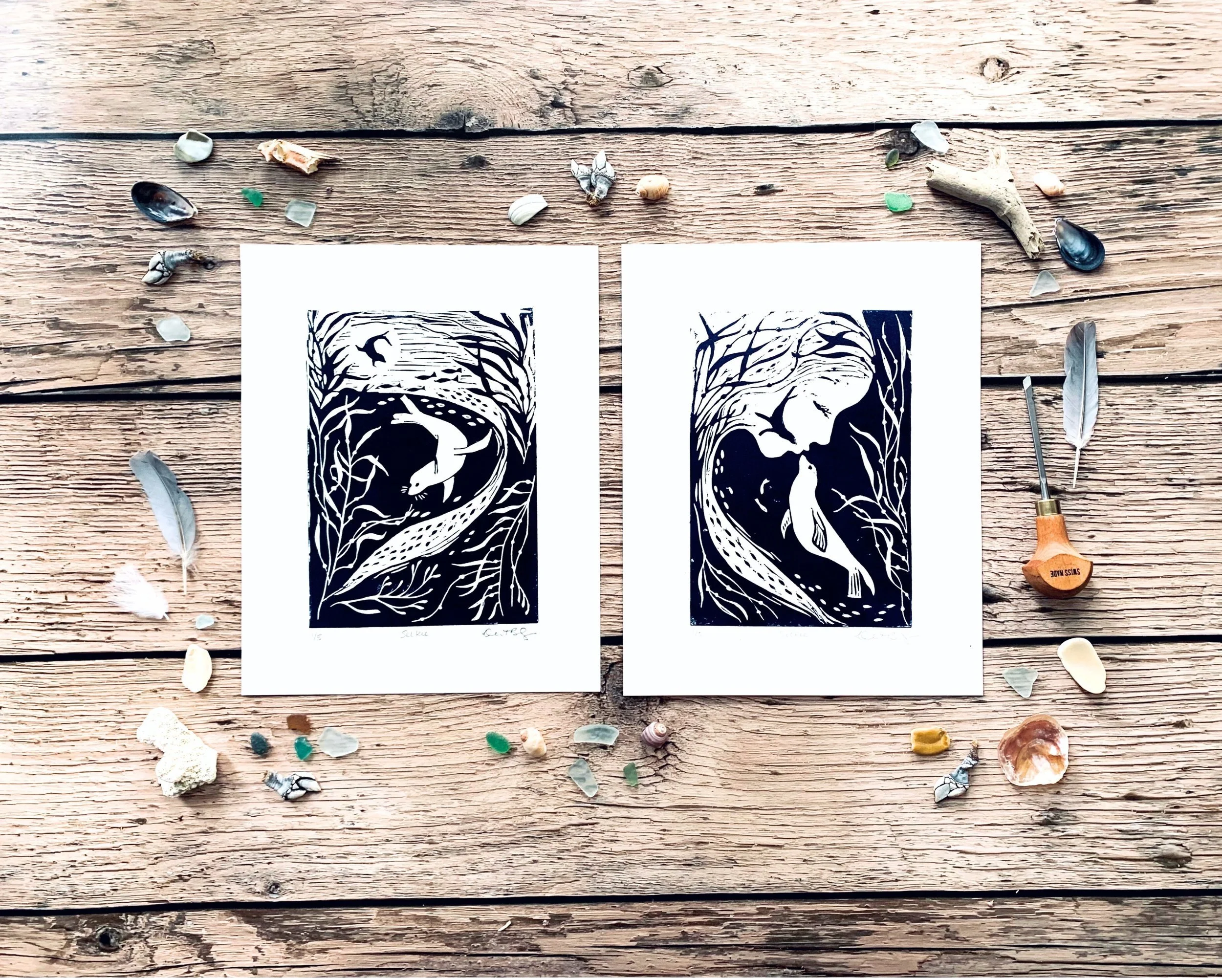 Selkie linocut