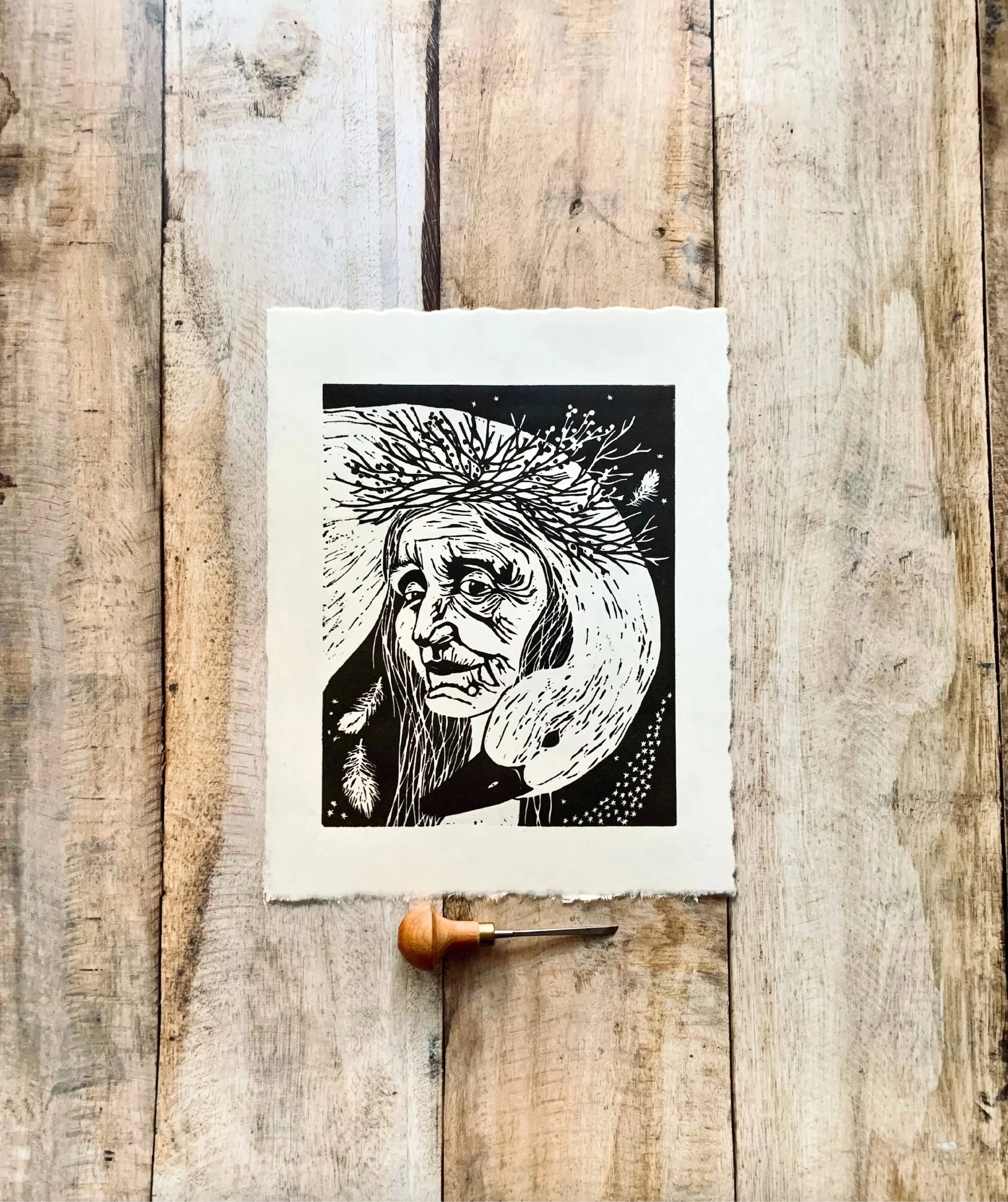 Perchta Linocut Print