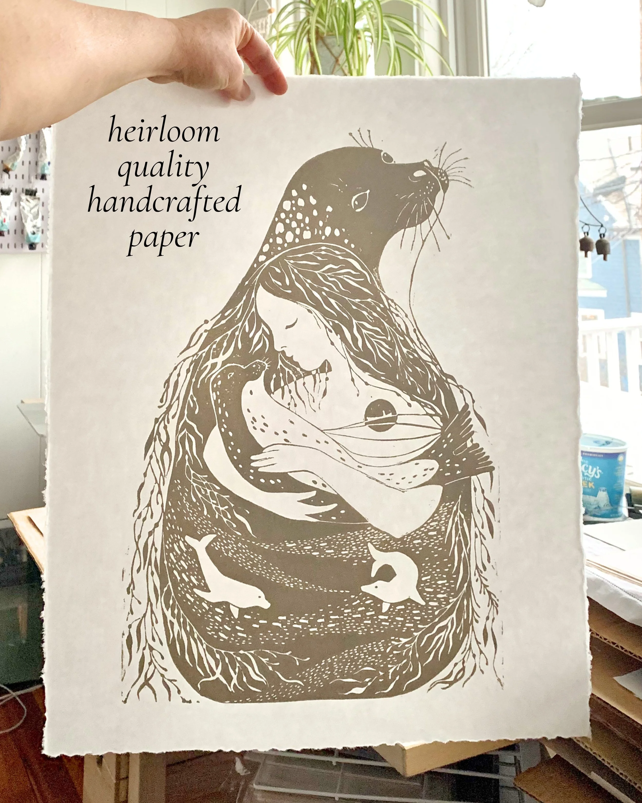 Handmade Selkie linocut print