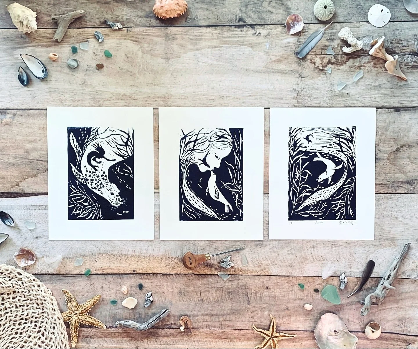Selkie 5" x 7" Triptych