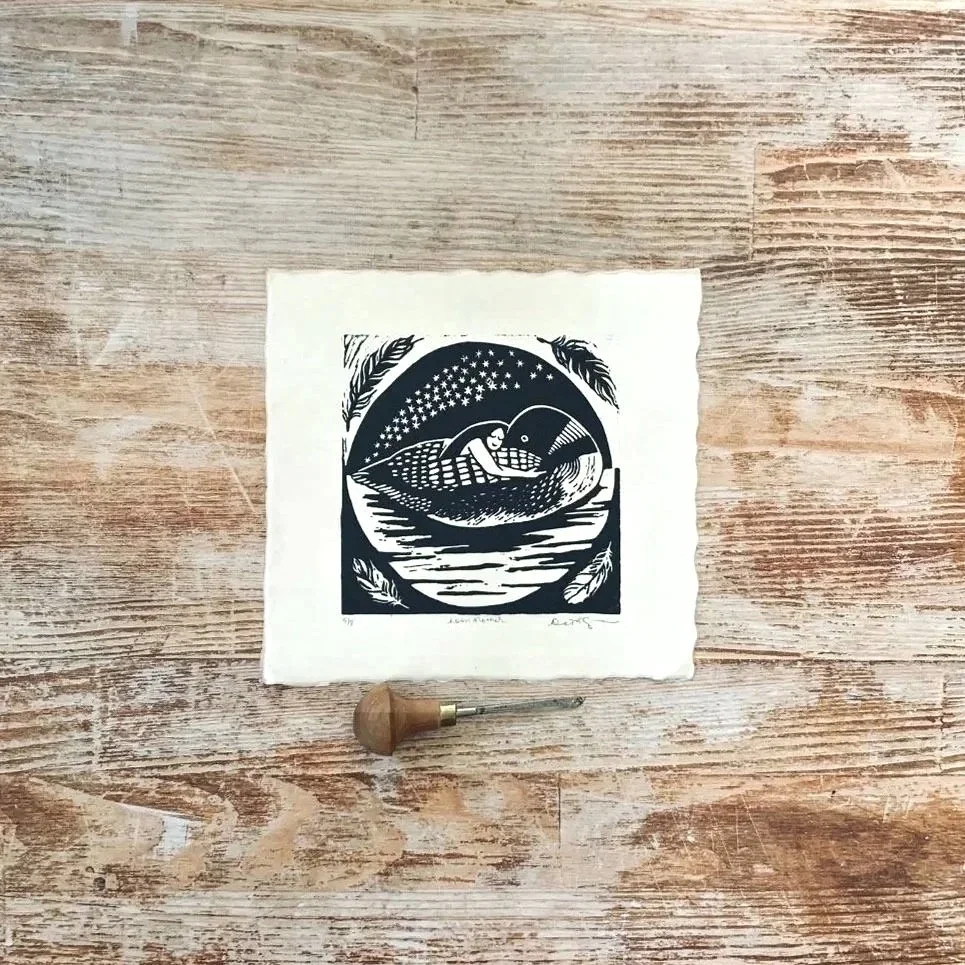 Loon Mother Linocut Print