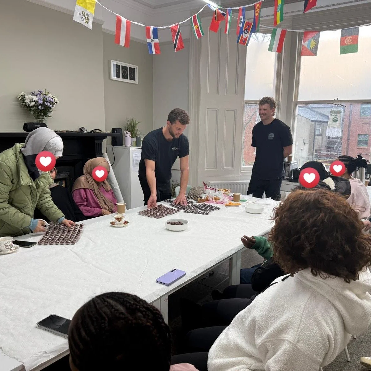 Supporters of Flourish, Cameron and Jack from @melterschocolate, joined us and led a really enjoyable session with the women. They brought hollow chocolate cases, and each woman had the chance to fill and decorate their own chocolates using piping ba