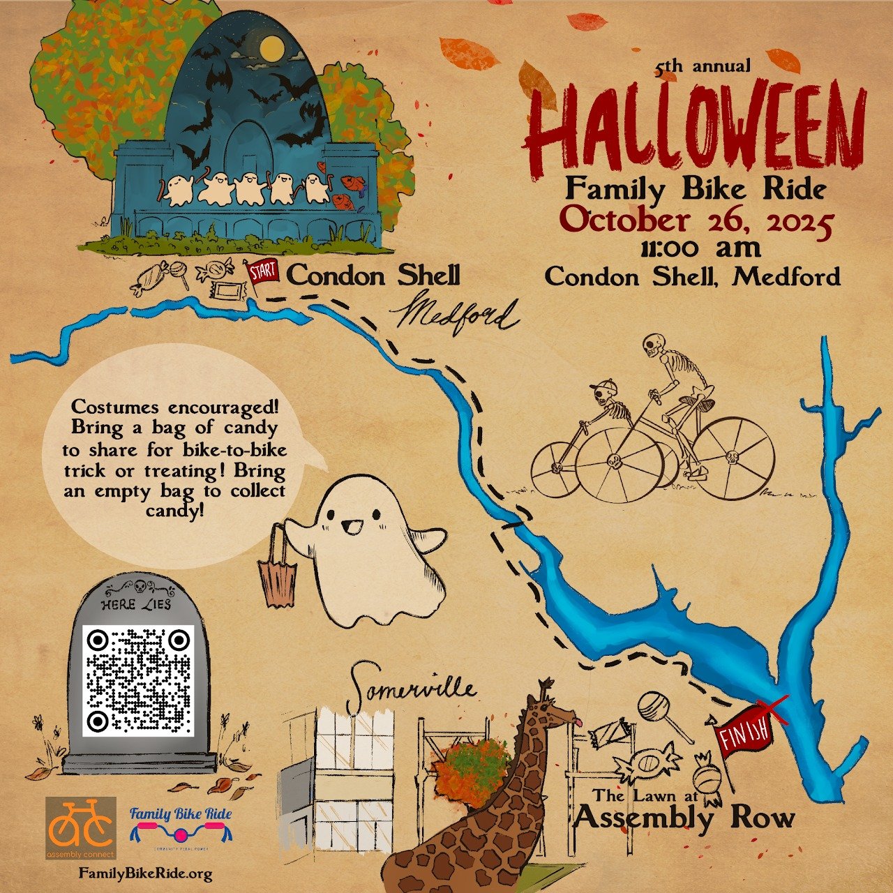 🚲🎃 The Ride Ready Bike Series kicks off next Sunday with our Family Bike Ride!

Join us for a fun, mostly car-free community ride starting at the Condon Shell in Medford and ending at The Lawn at Assembly, featuring music, bike-to-bike trick-or-tre