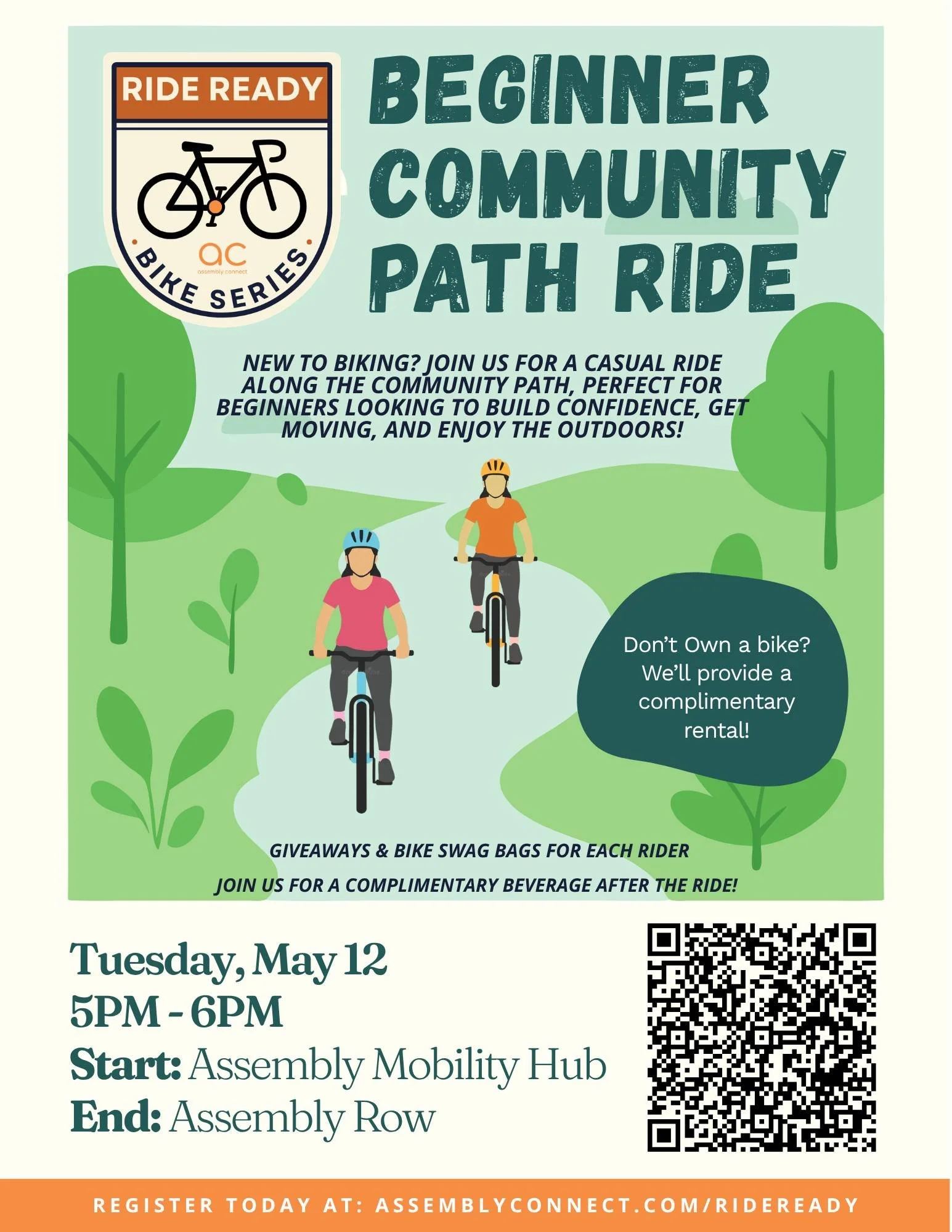 New to biking? This one&rsquo;s for you 🚲✨

Join Assembly Connect for a Beginner&rsquo;s &ldquo;Community Path&rdquo; Ride - perfect for anyone looking to build confidence, get comfortable on a bike, and enjoy a relaxed ride outdoors with others.

W