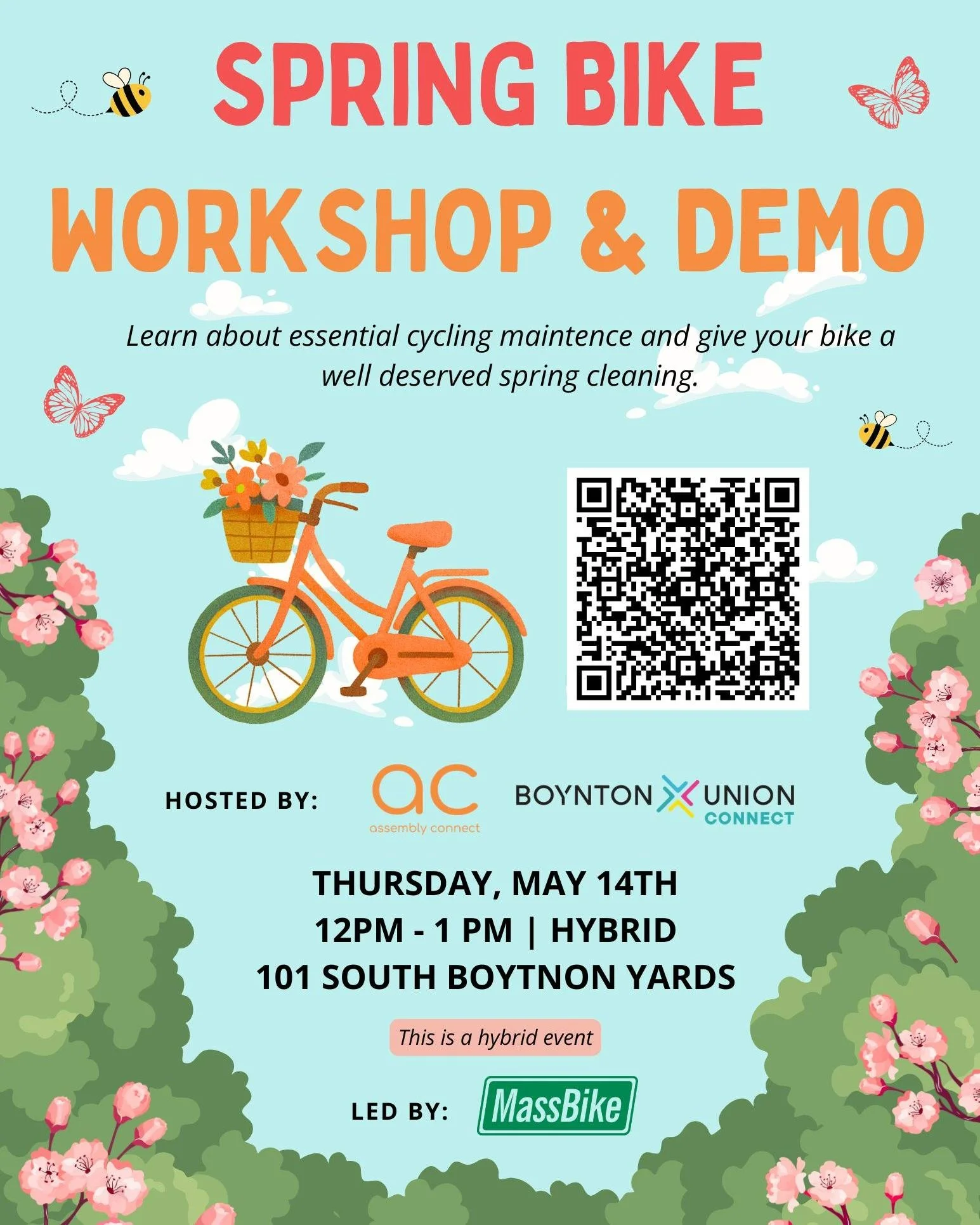 🚲 Get ready to ride into spring! 🌸

Join Assembly Connect + Boynton Union Connect for a FREE Spring Bike Workshop &amp; Demo led by @massbike on Thursday, May 14 from 12&ndash;1 PM at 101 South St (Boynton Yards) - with a virtual option available, 