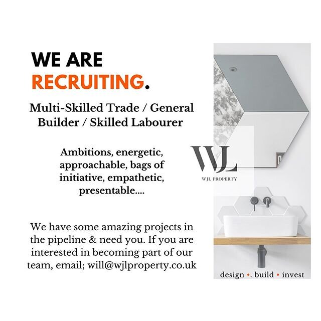 We have built a reputation for reliable, meticulous, thoughtful work &amp; with an ever expanding portfolio, we now need more hands on the ground.
.
If you fit this ethos &amp; want to become part of our ambitions, reputable firm, get in touch. We of