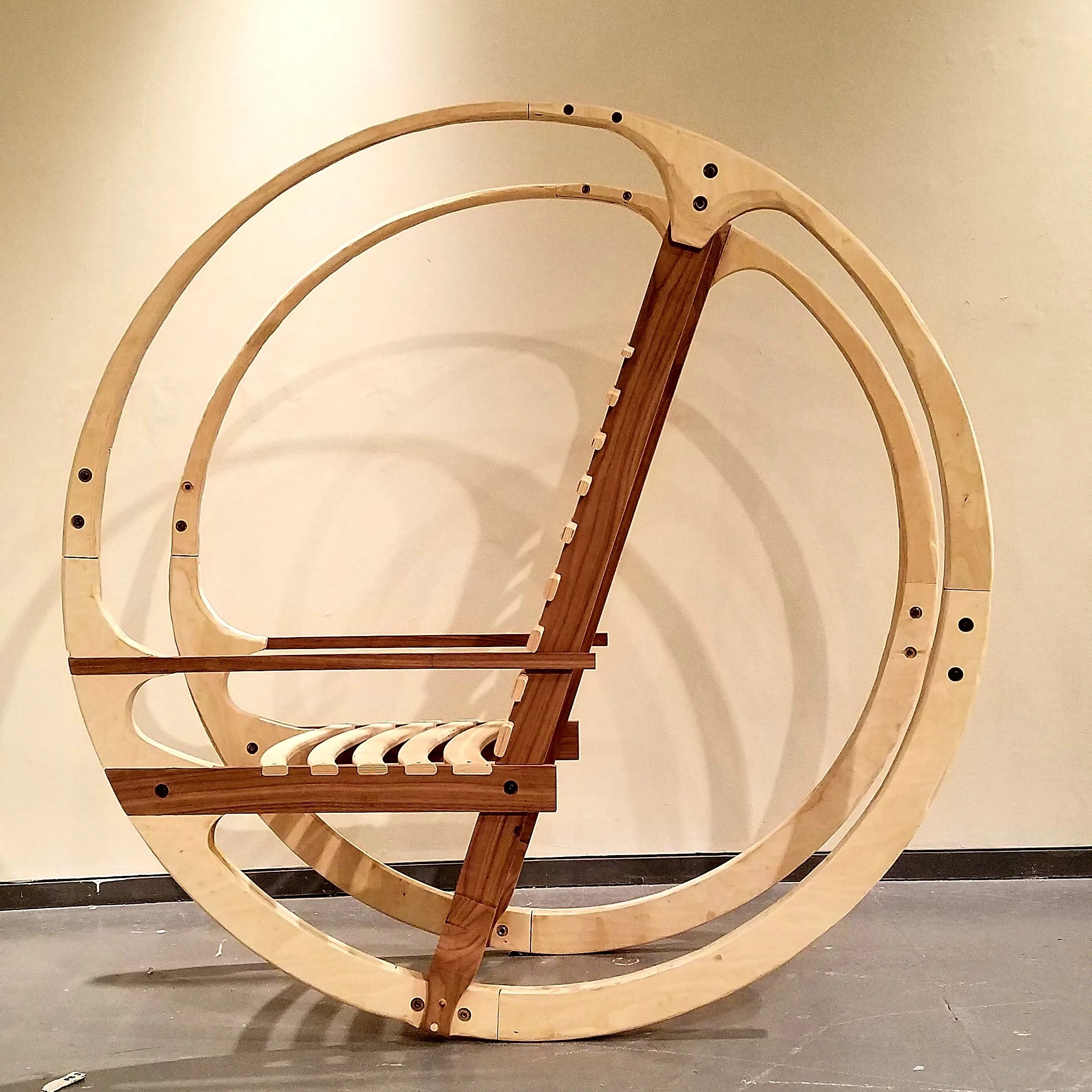  Original design disassemblable rocking chair made from Baltic birch and walnut.  