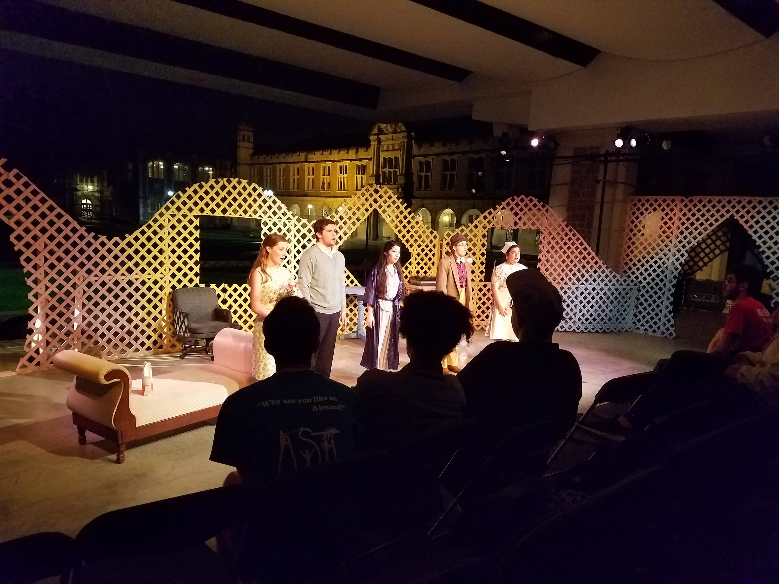   Melancholy Play  by Sarah Ruhl produced by All Student Theater, performed outdoors in the main university quadrangle.  