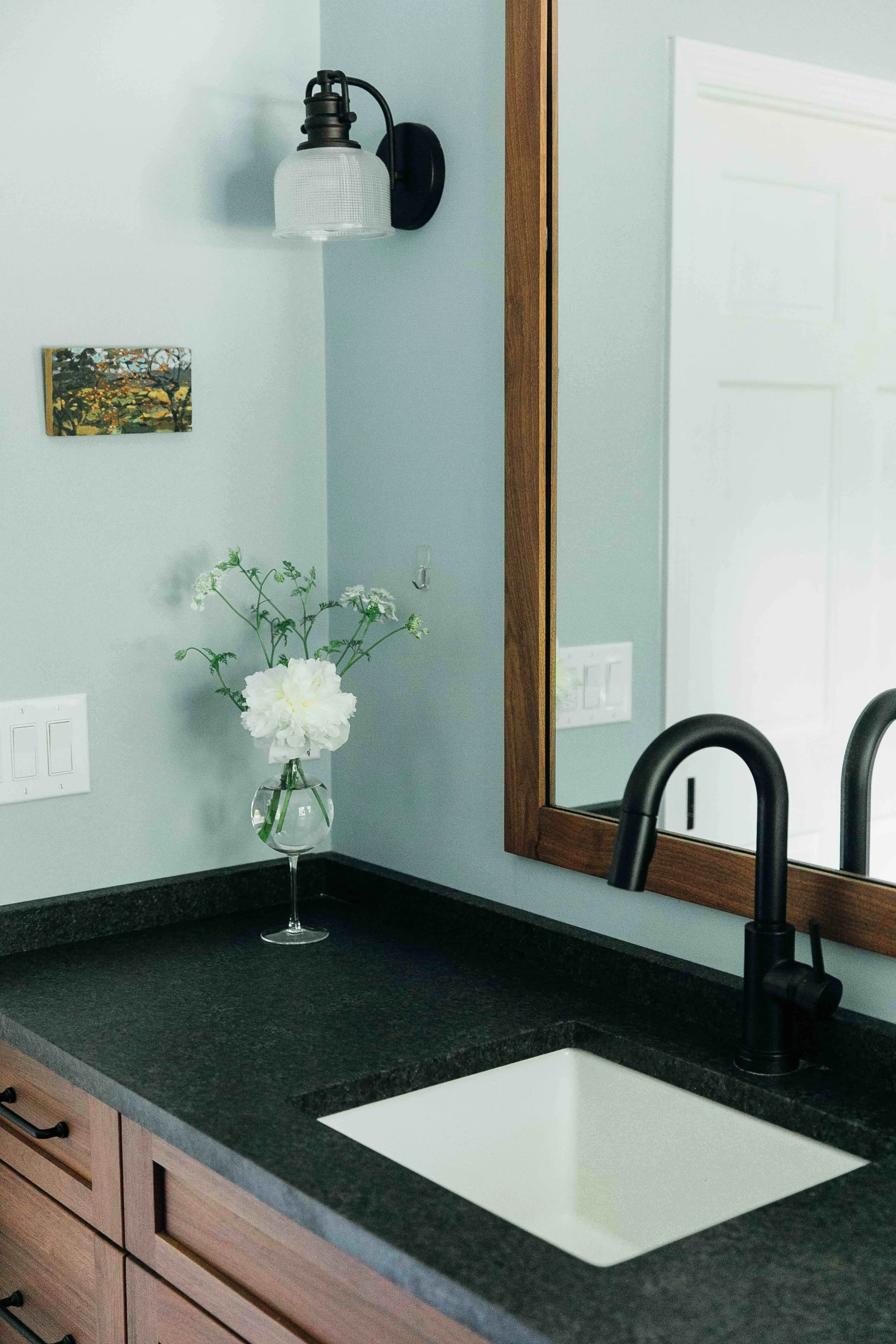 Timeless bathroom sink in renovated guest bathroom