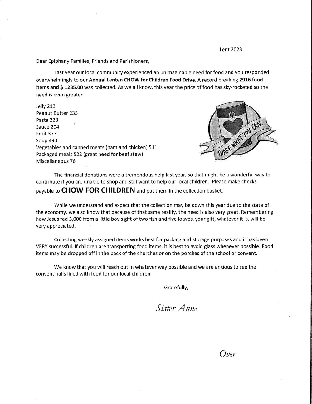 Lenten food drive the epiphany school