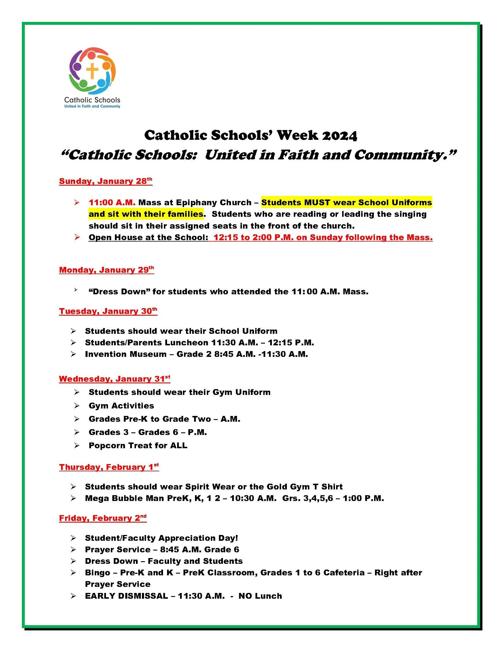 Activities for Catholic School Week — The Epiphany School