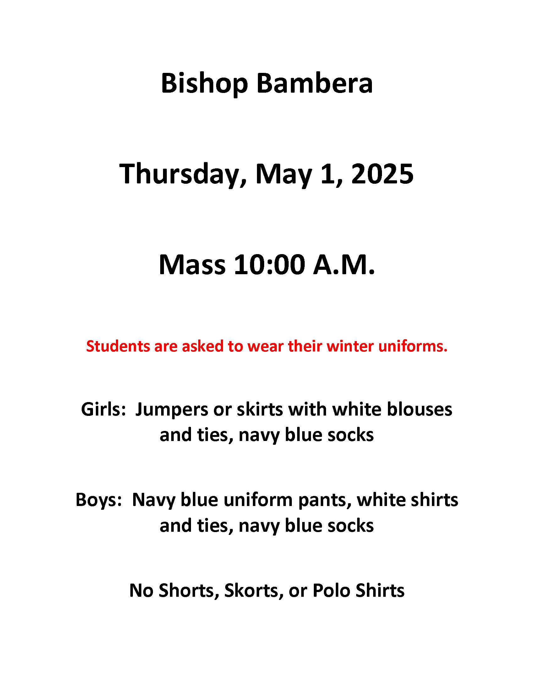 The Bishop's Mass - Dress Code — The Epiphany School
