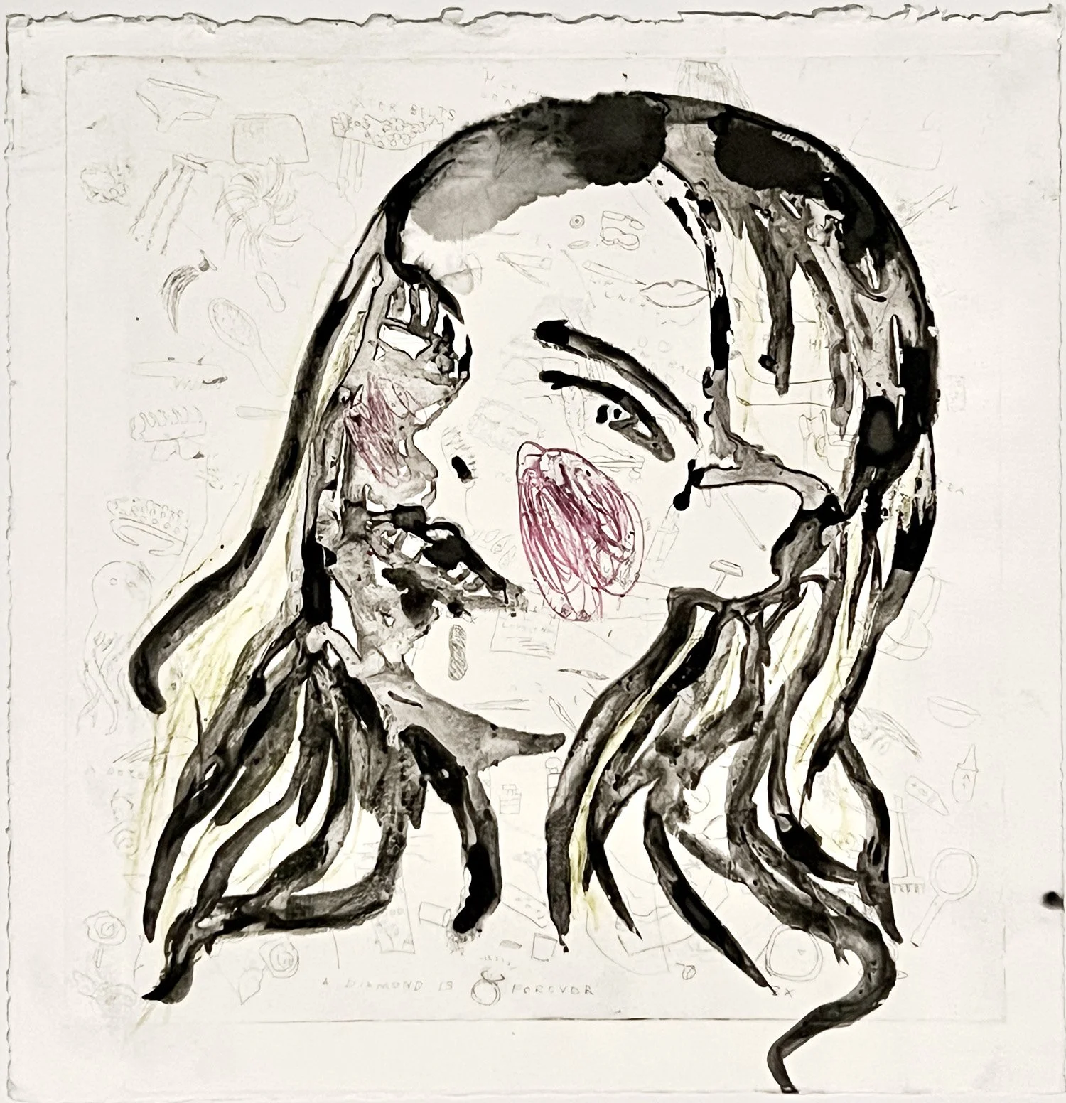 SHE, etching and mono print, , 12x 12", 2025