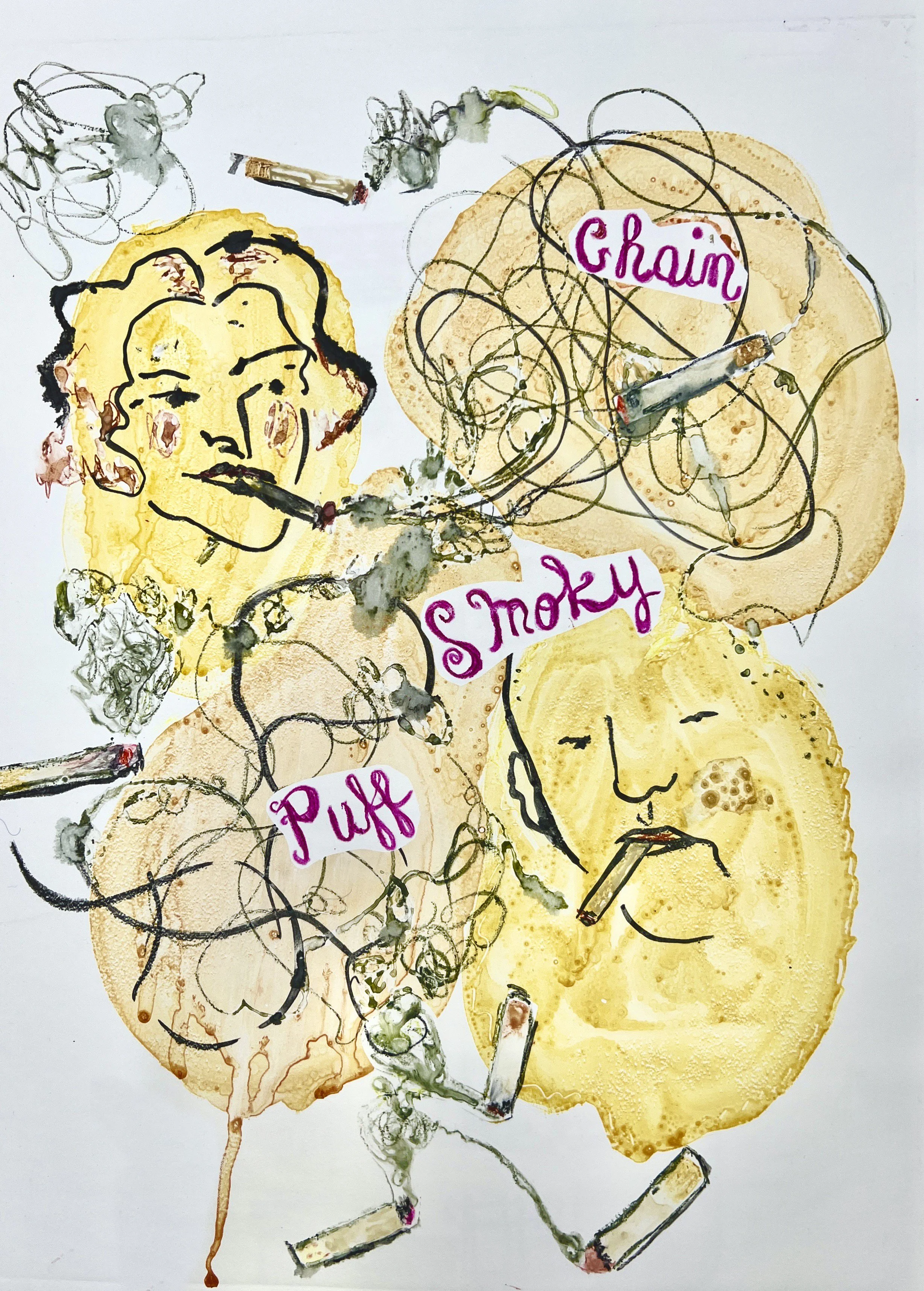 Smokers, Monoprint, 19x26", 2026
