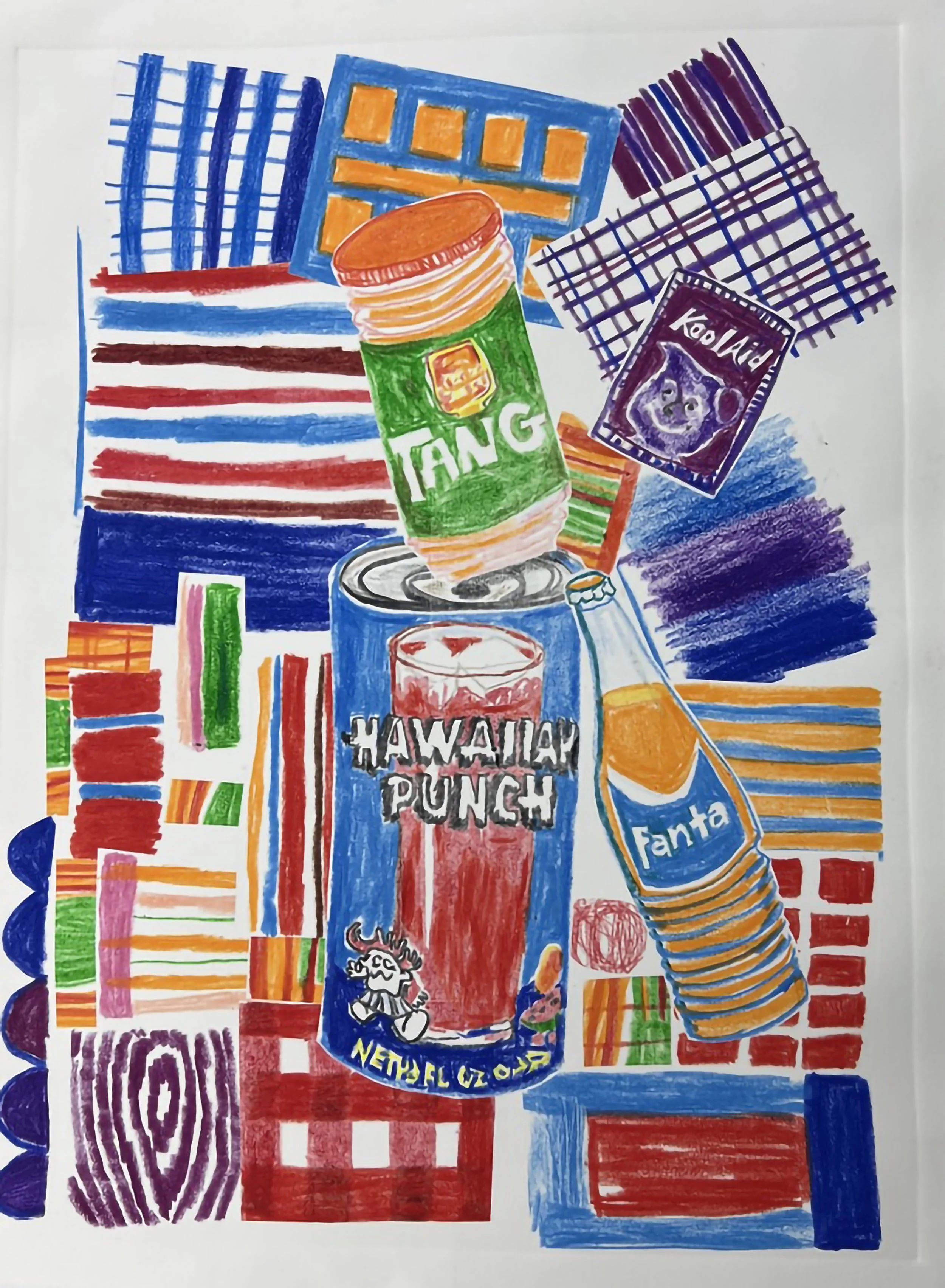 Natural Fruit Drinks, watercolor monotype, 18×24”, 2025