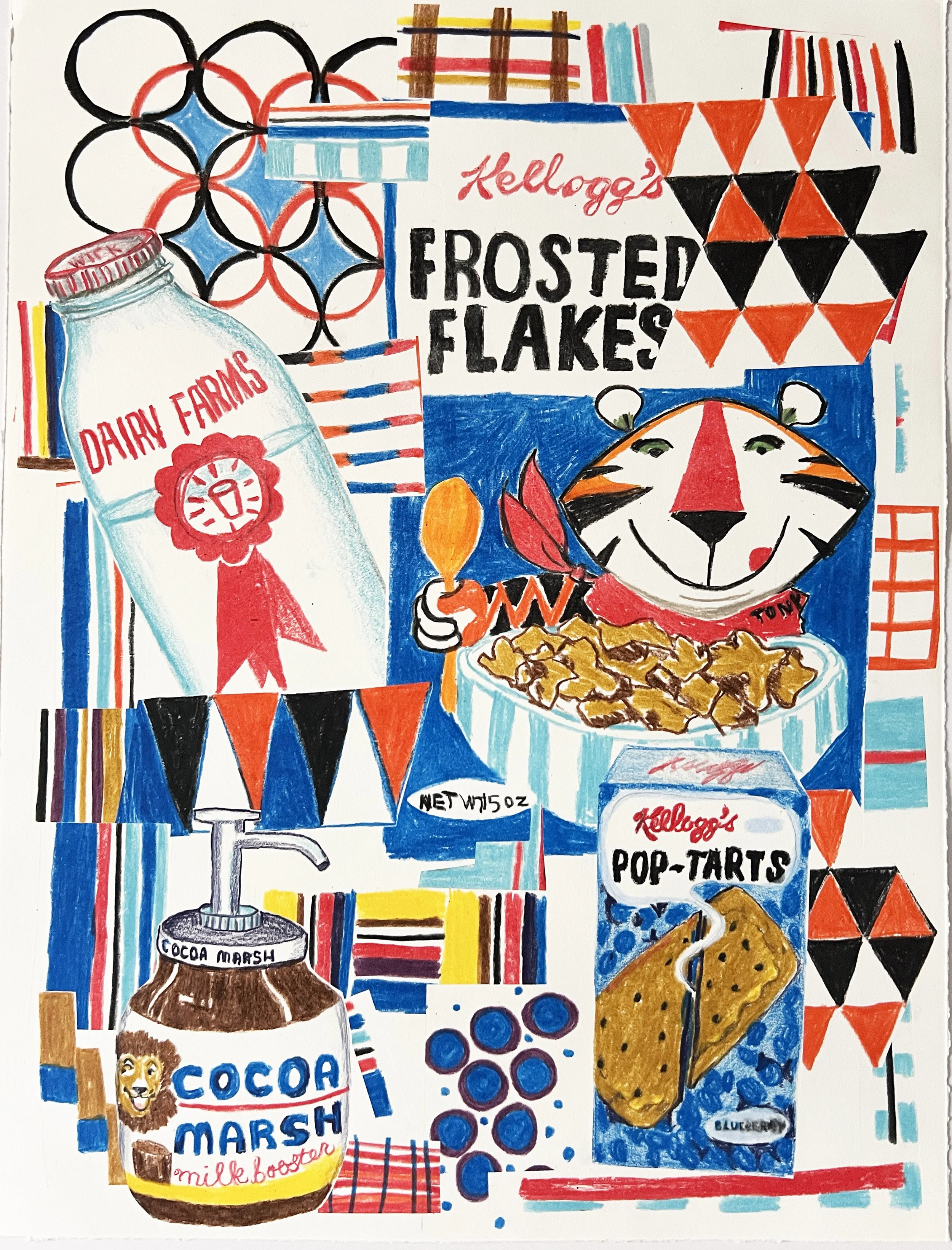 Breakfast of Champions, watercolor monotype , 18×24”
