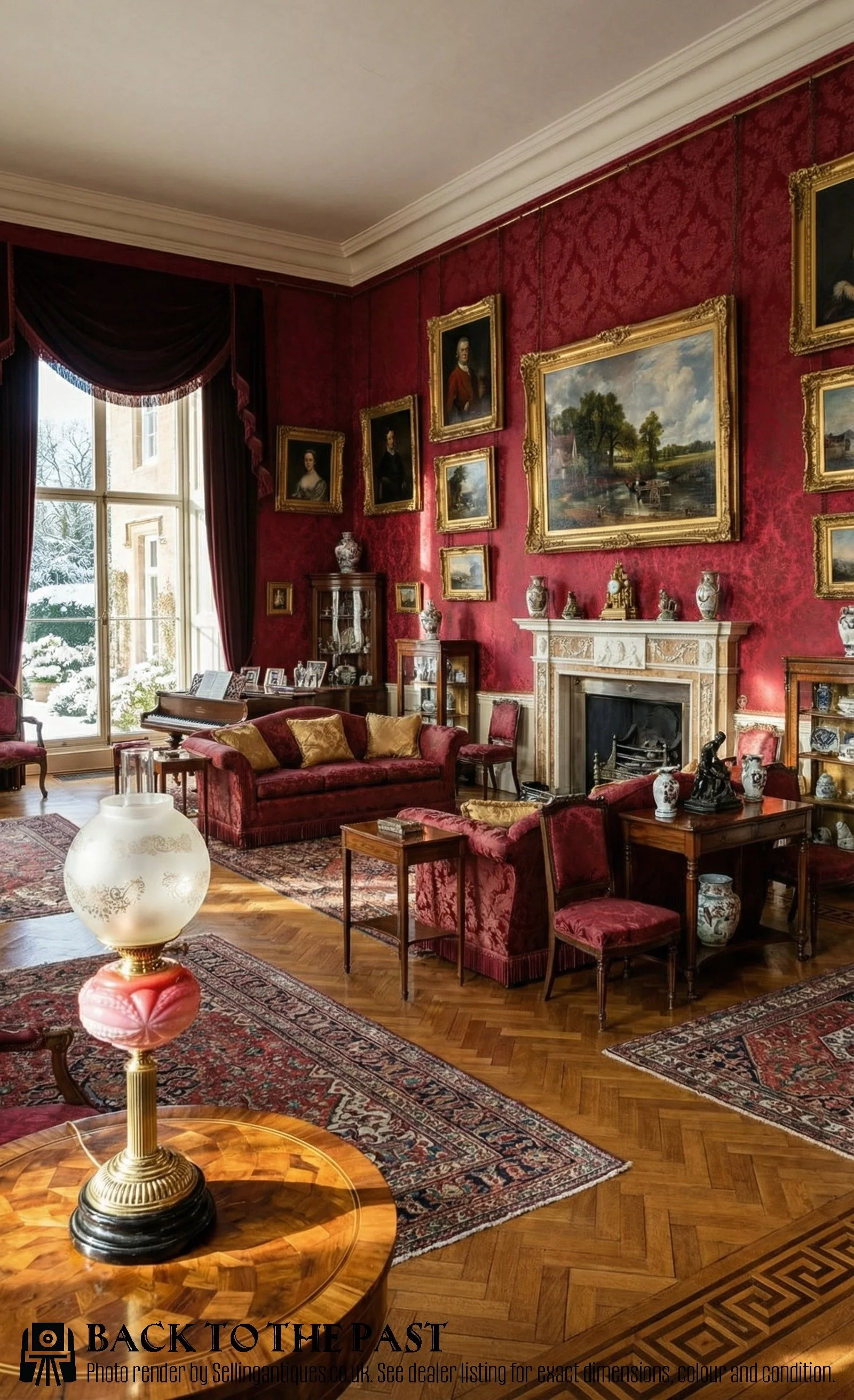 Pink Victorian Brass Oil / Paraffin Lamp - SAI3191