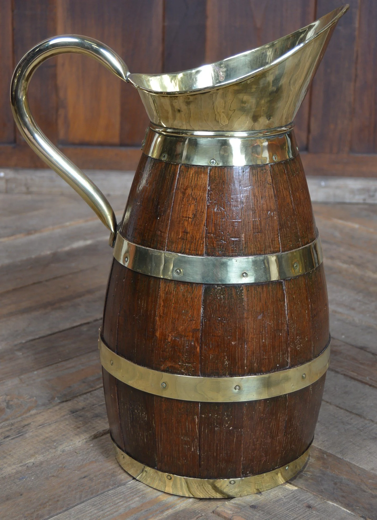 Edwardian Brass-Bound Oak Jug - SAI3390