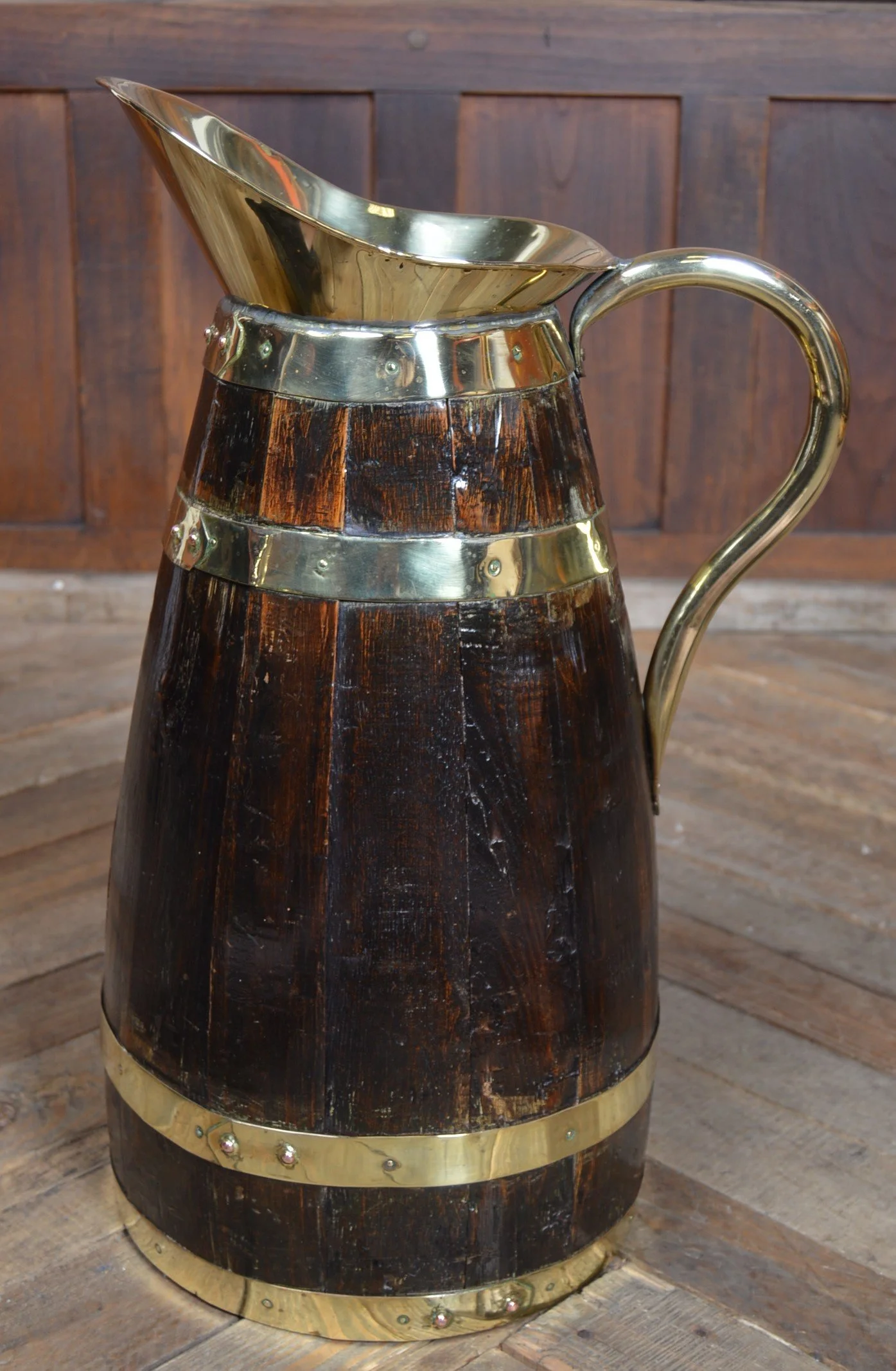 Edwardian Brass-Bound Oak Jug - SAI3391