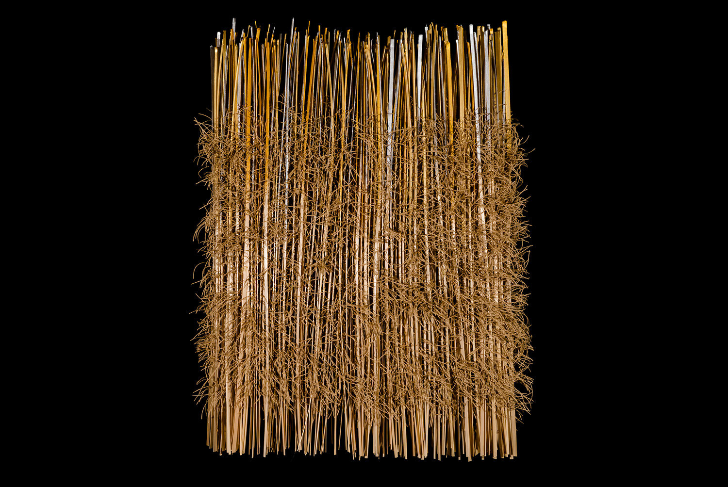 Late Grasses / 27"x22"x2" / woven, knotted / hemp, linen, paper twine, bamboo, acrylic paint / 2010