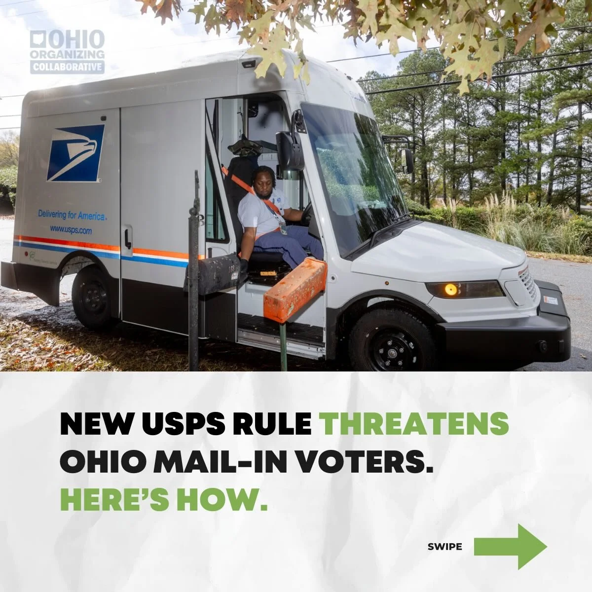 🚨This new USPS rule is gonna cost thousands of Ohioans their vote. 

On Christmas Eve, USPS passed a new rule that all mail doesn&rsquo;t get postmarked when you drop it off anymore, but when it&rsquo;s processed.

This could delay thousands of ball