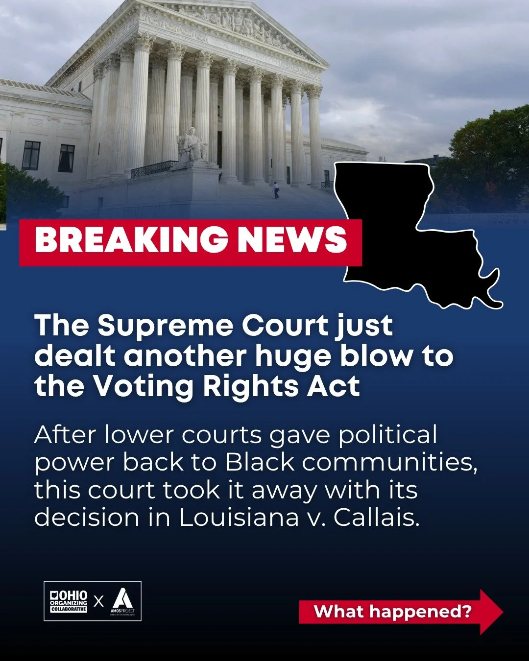 🚨 BREAKING: The Supreme Court just dealt another huge blow to voting rights by overturning a Louisiana voting map that gave power to underrepresented voters. 

This ruling on redistricting gives states more power to draw unfair maps that weaken Blac