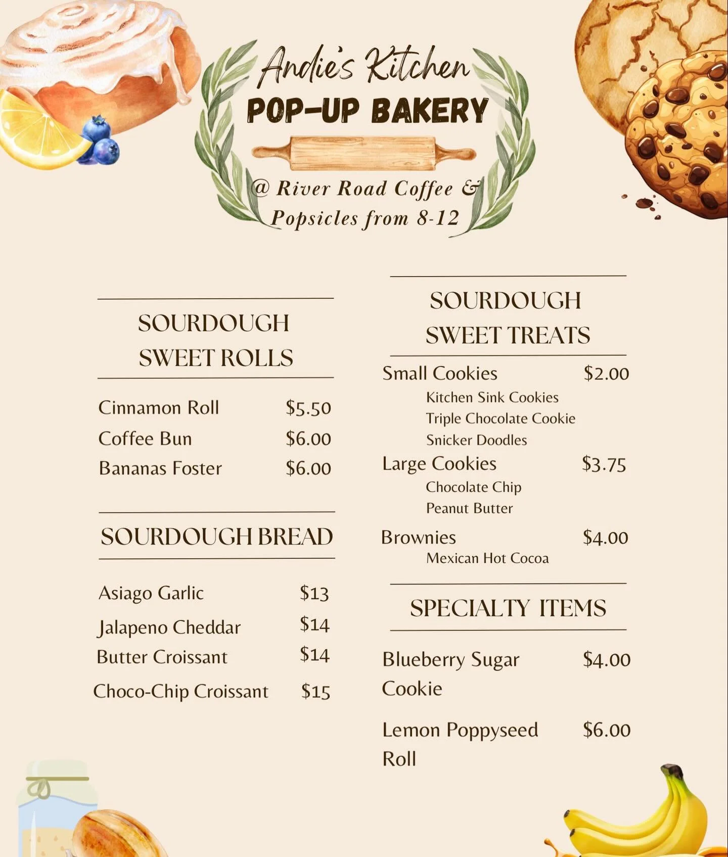 This Saturday from 8:00am - 12:00pm we&rsquo;re hosting @andies_catering for her monthly pop up with us! 

Come get some baked goodies to go with your drink &amp; then go stroll next door around the Basement Sale the GFWC Community Women&rsquo;s Club