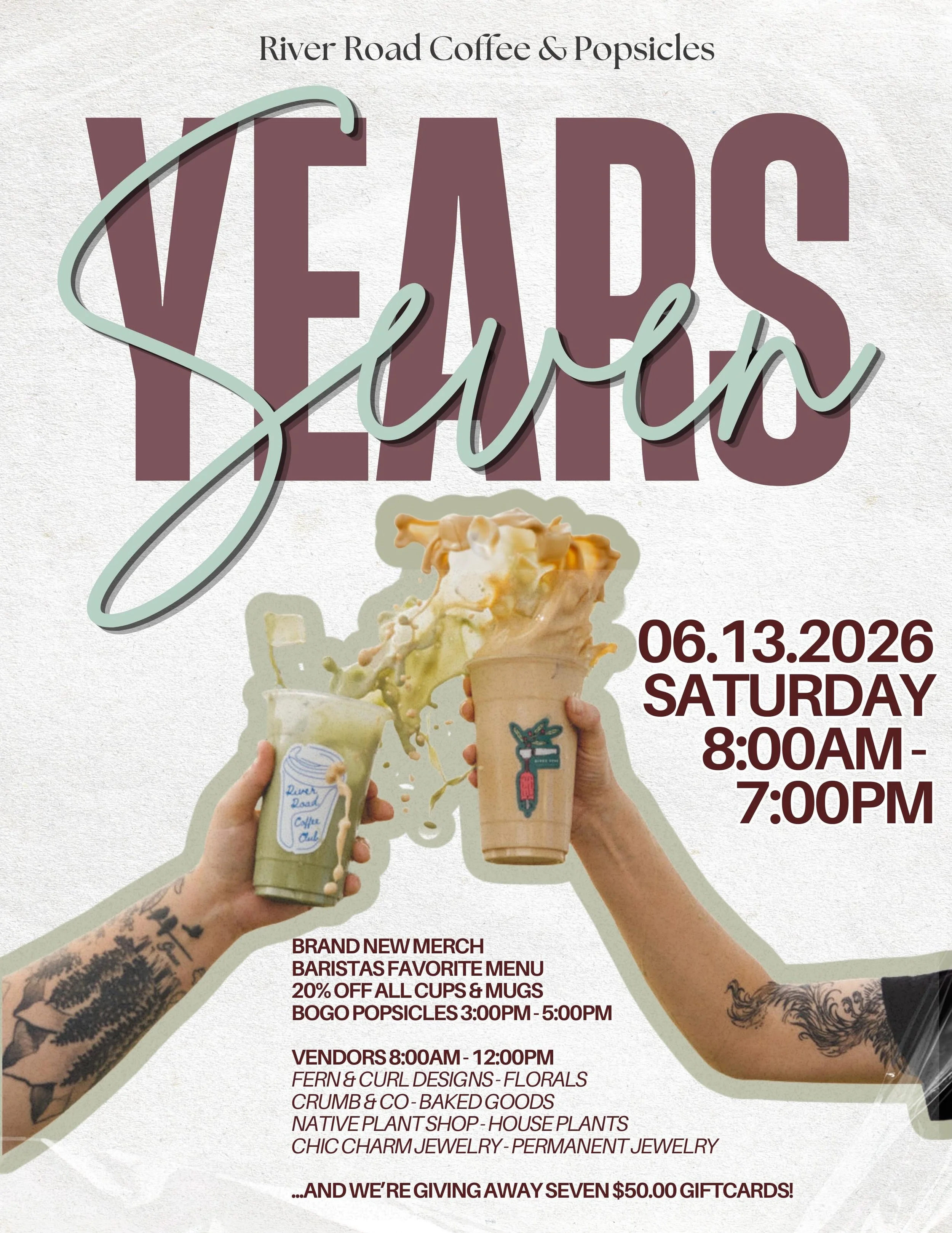 Saturday, June 13th, we are celebrating making it SEVEN years in business!! Getting to stay in business for seven years as a Local Coffee Shop is something worth celebrating, especially as the landscape of running a small business continues to grow h
