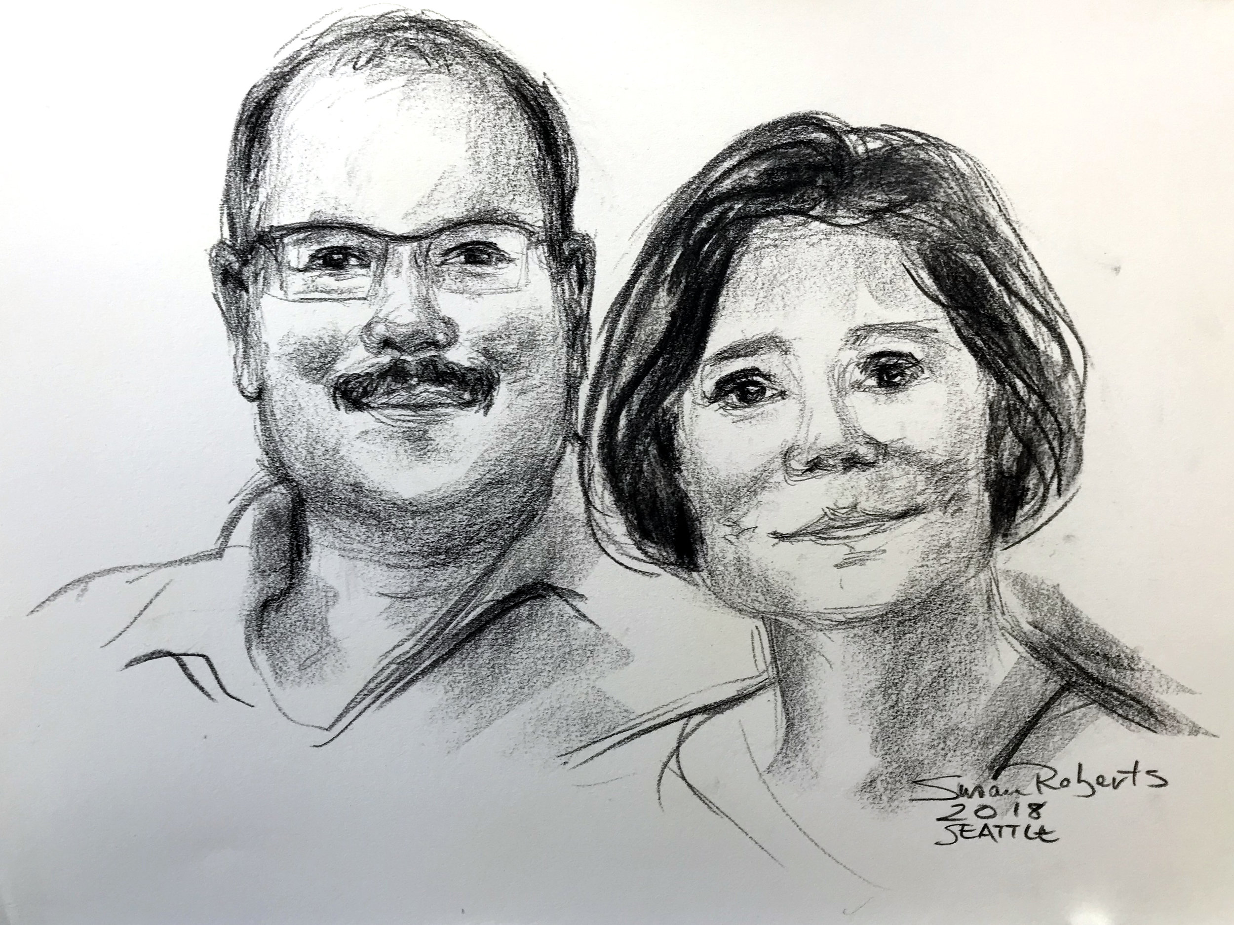 Group conte crayon portrait