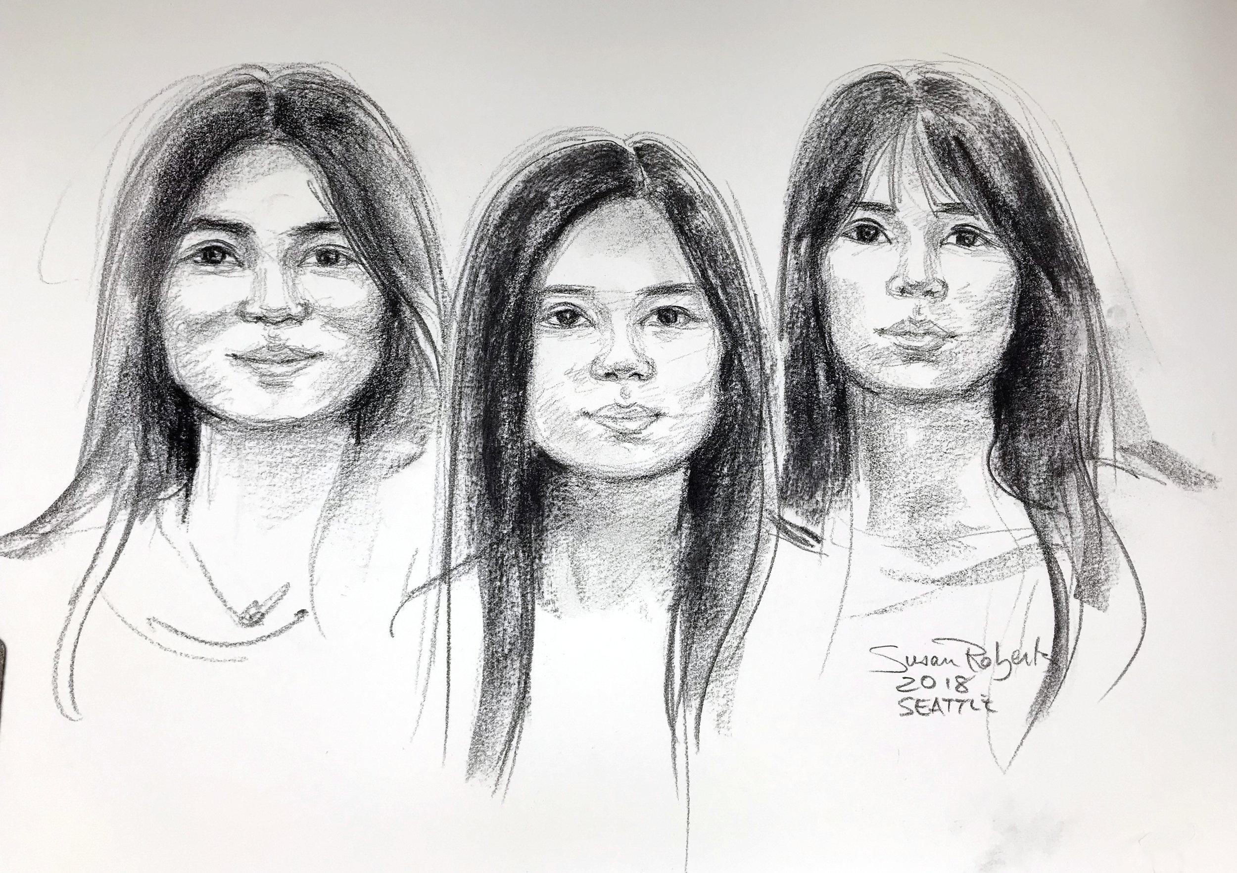 Group conte crayon portrait