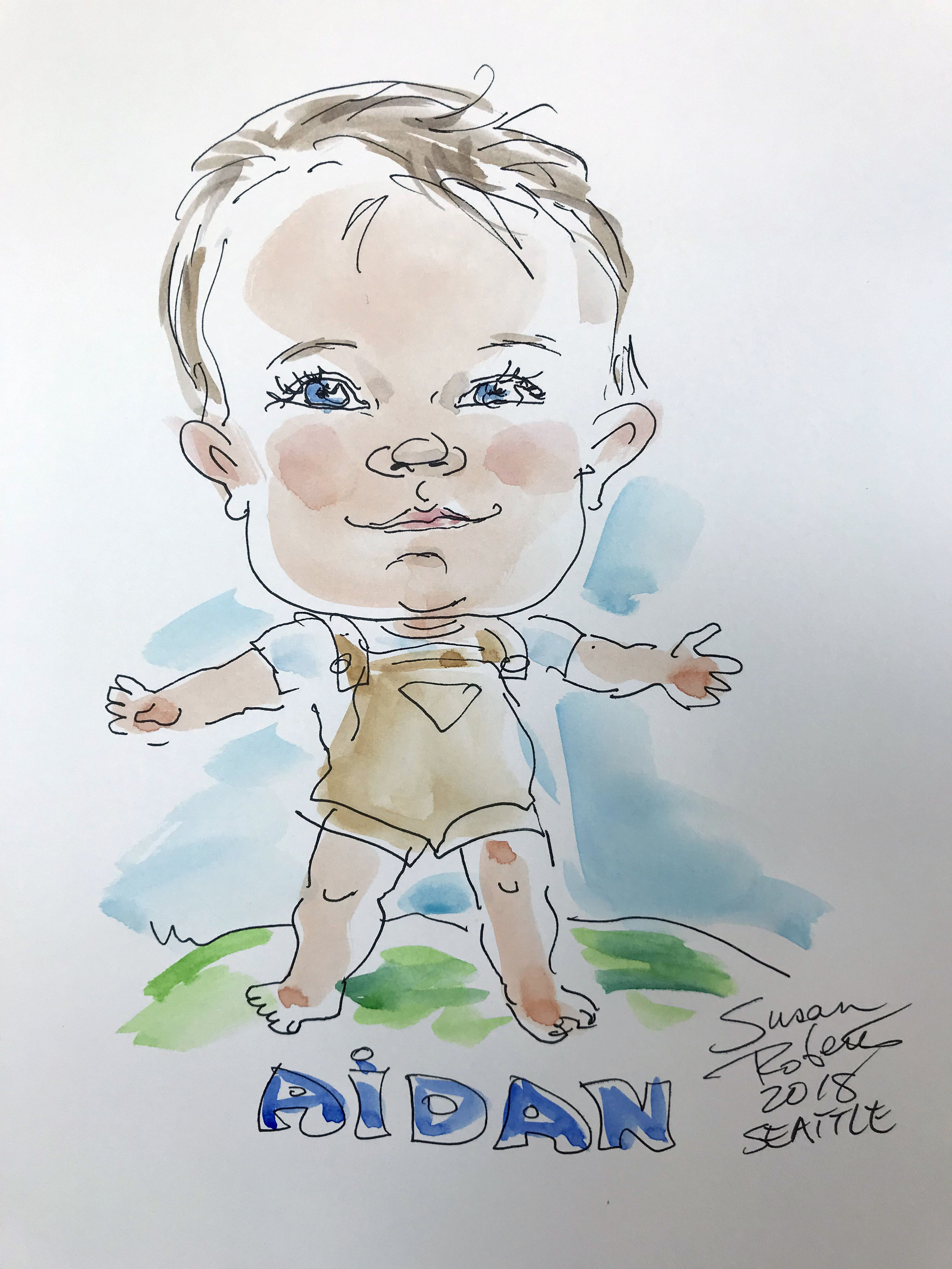 Caricature with watercolor wash