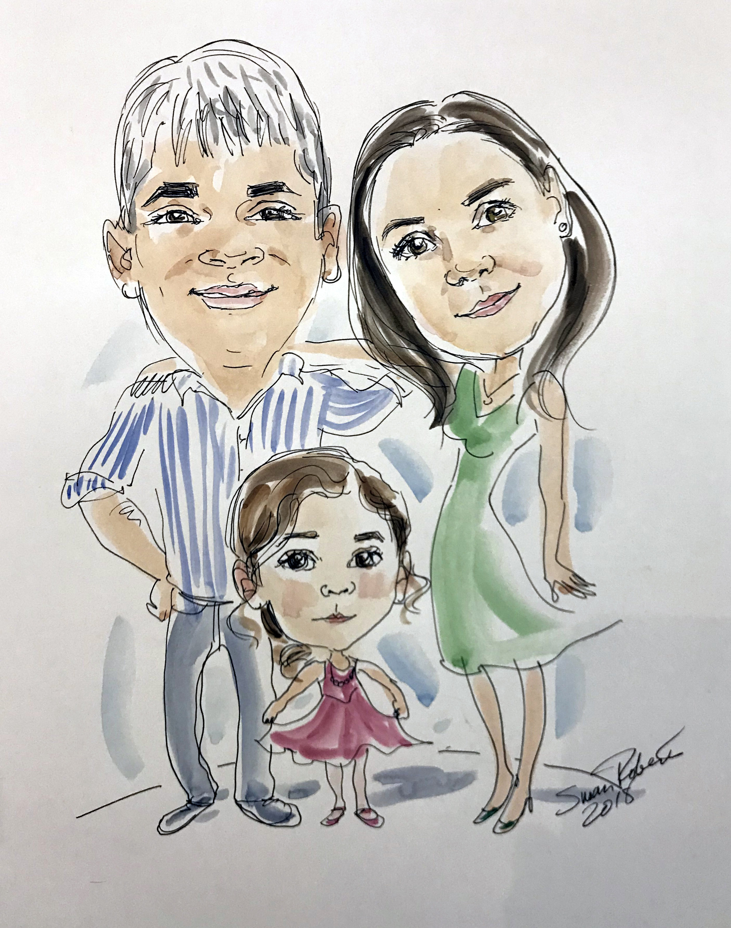 Group caricature with watercolor wash