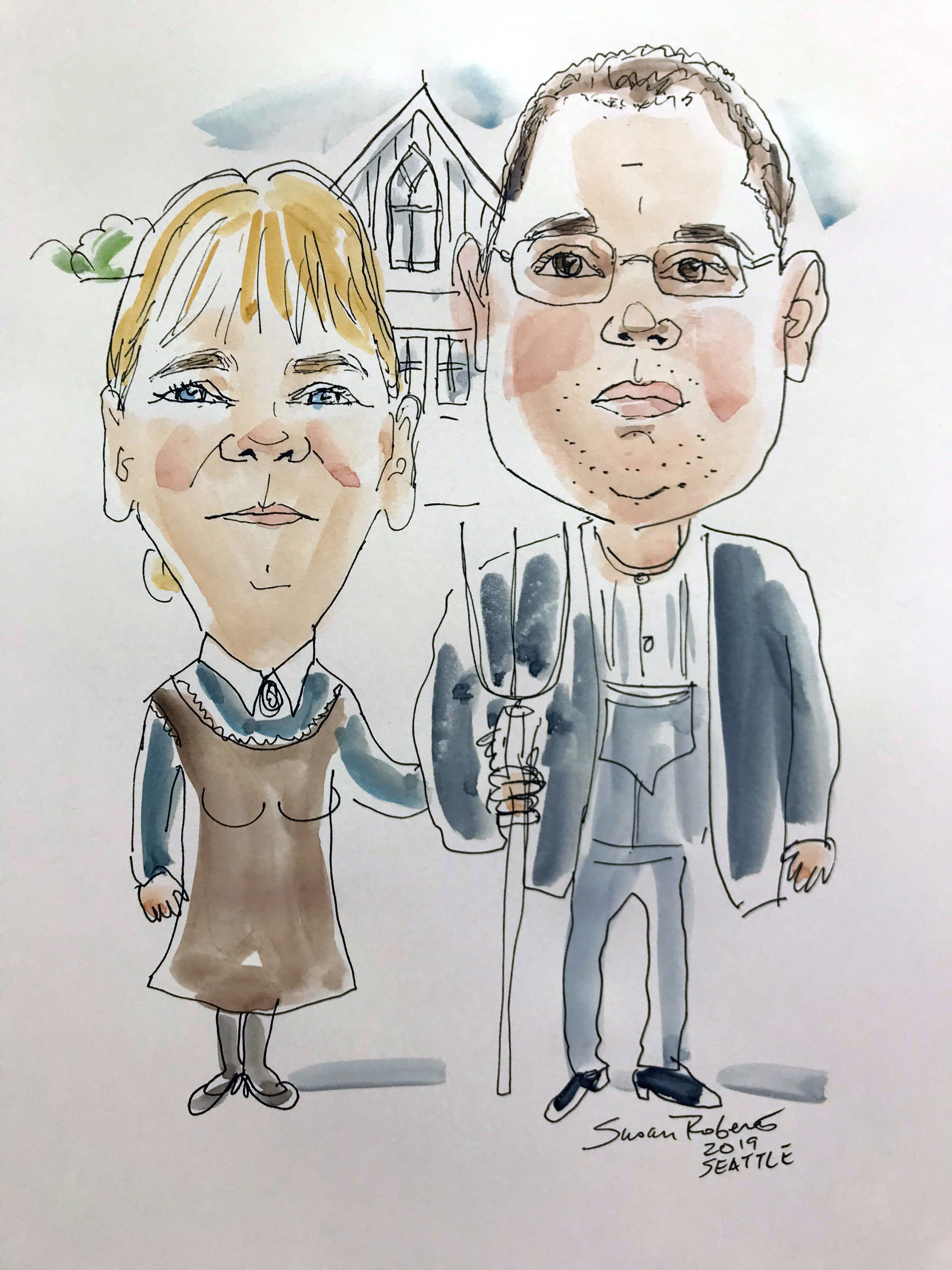 Group caricature with watercolor wash