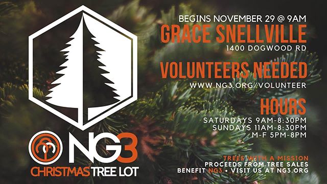 We will be at @gracesnellville today to sign up volunteers for the @ng3treelot which opens Friday November 29th. .
We would love for your family, business, small group, or church to come volunteer at the tree lot. From helping load trees, delivering 