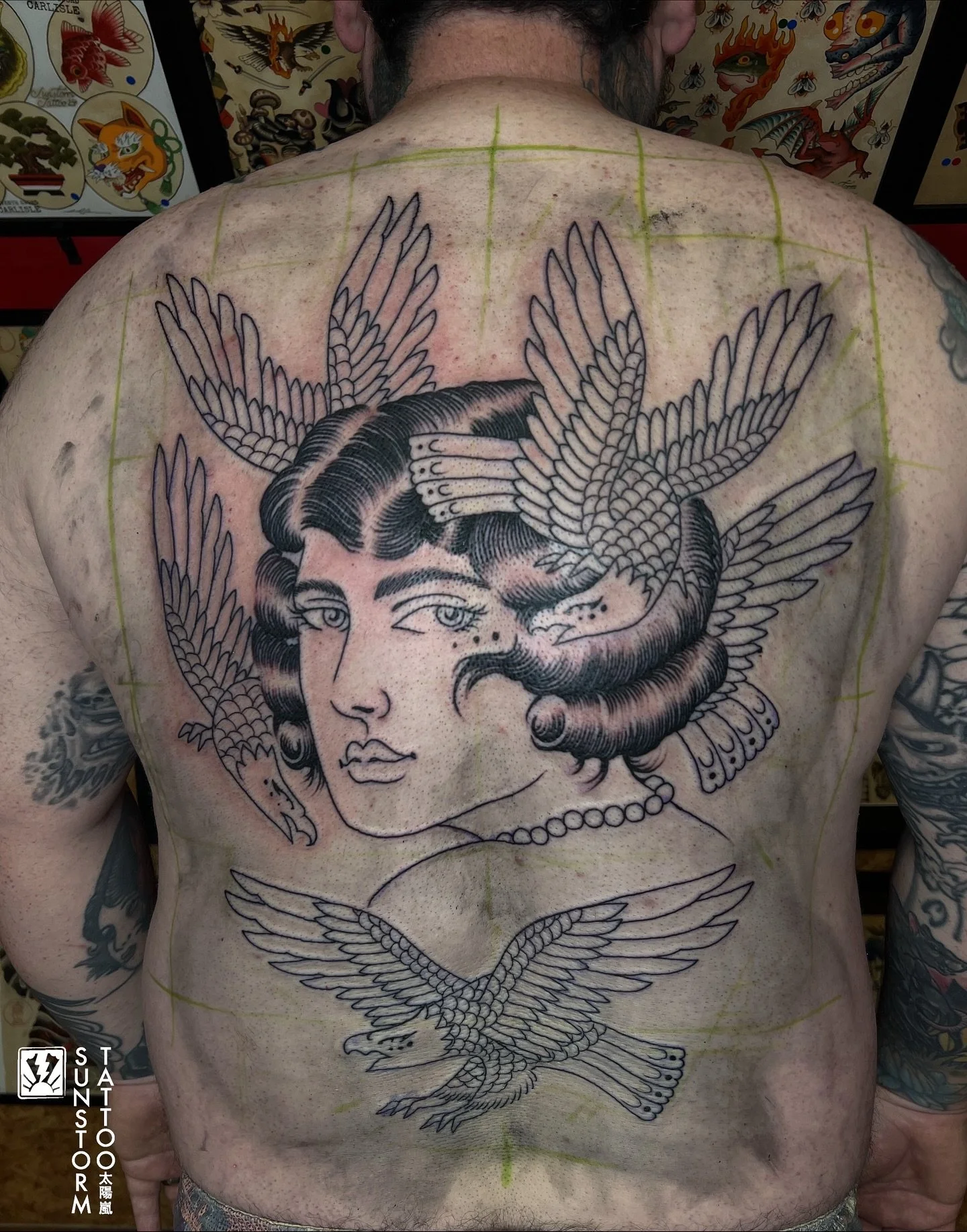 Lines for John this morning 💪🏽 Thanks for getting this one man! 
@seventhswordtattoo 
#tattoos #tattooer #backpiece #tradtattoos #traditional #tradworkers #carlisle #carlisletattoo #cumbria #cumbriatattoo #sunstormtattoo