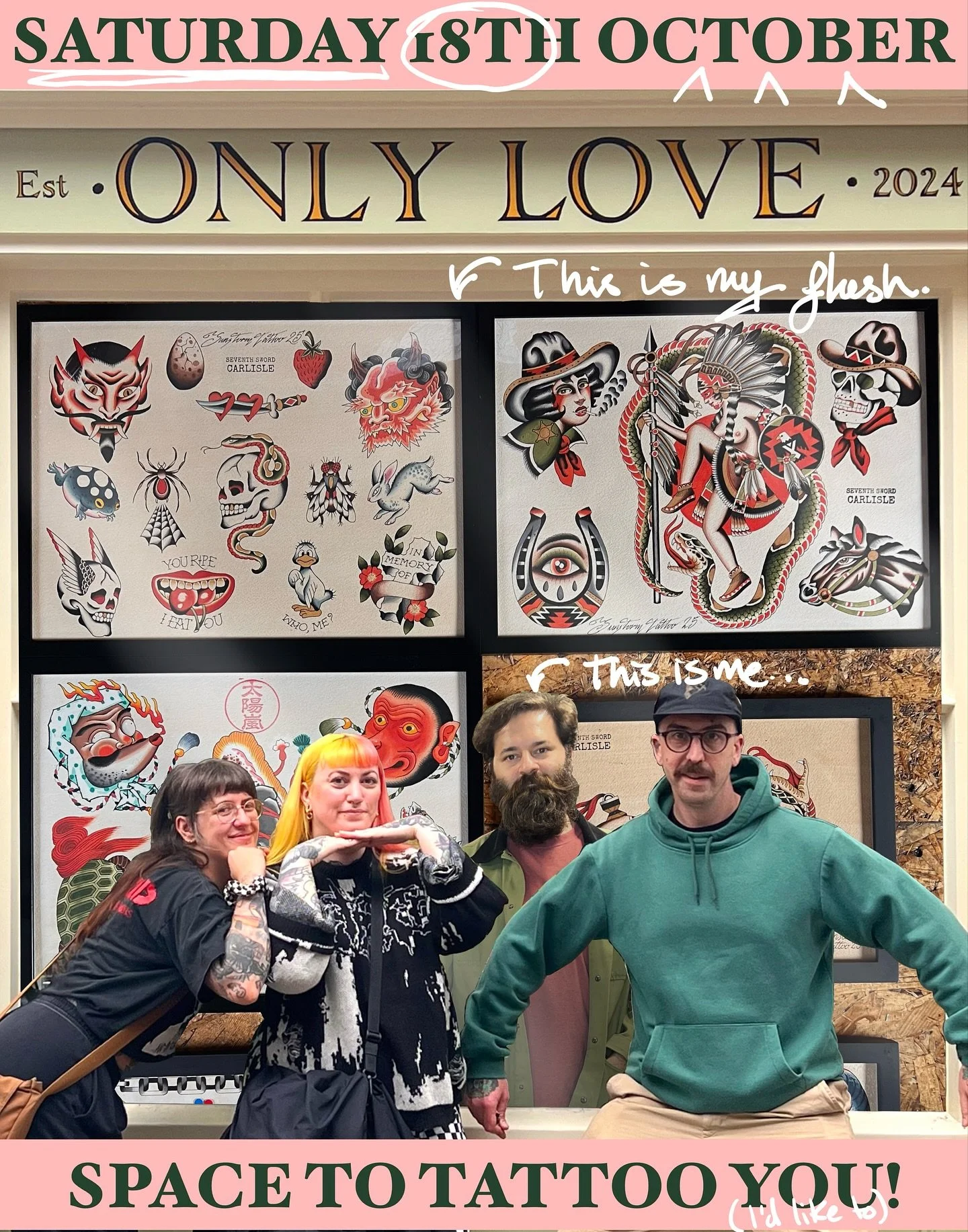 ❤️❤️❤️ @onlylovetattoos ❤️❤️❤️
Space available this weekend! 
Lots of hand painted designs to choose from, or if you message early enough I can draw something custom for you 😁
Japanese flowers can be drawn directly onto the skin 🪷🌹
Thanks for look