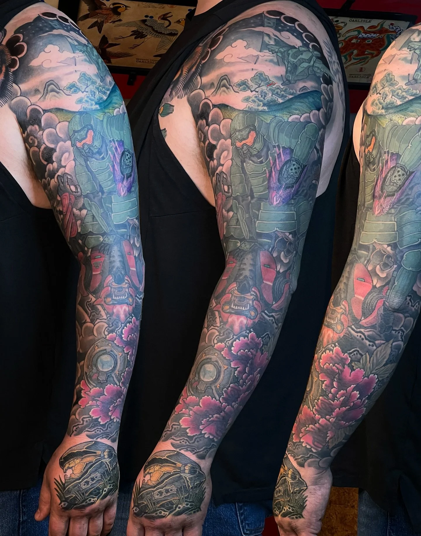 @jamie_ogilvie_&rsquo;s Ukiyo-e/irezumi Halo sleeve all wrapped up and finished 🔥
I originally had something else for the hand today, but when he mentioned the Noble 6 helmet there was no other choice! 
Thanks so much for the trust man! 🙏🏽
I would