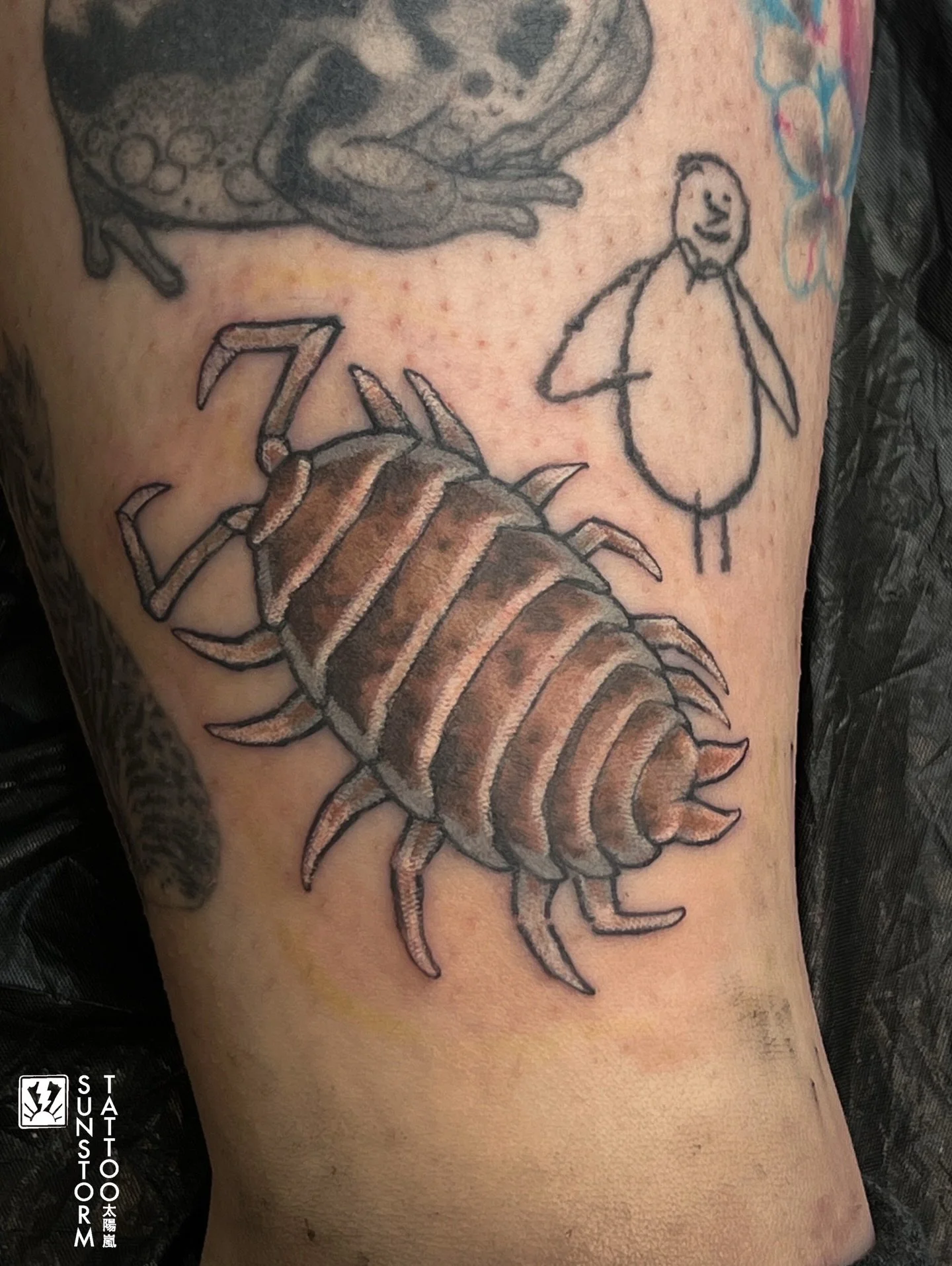 It&rsquo;s always an honour to tat another tatter. Here&rsquo;s a wee dairy cow isopod for @alexstockwellart 🐛
Thanks Alex! 🙏🏽
@seventhswordtattoo 
#tattoos #tattooer #isopod #carlisle #carlisletattoo #cumbria #cumbriatattoo #sunstormtattoo