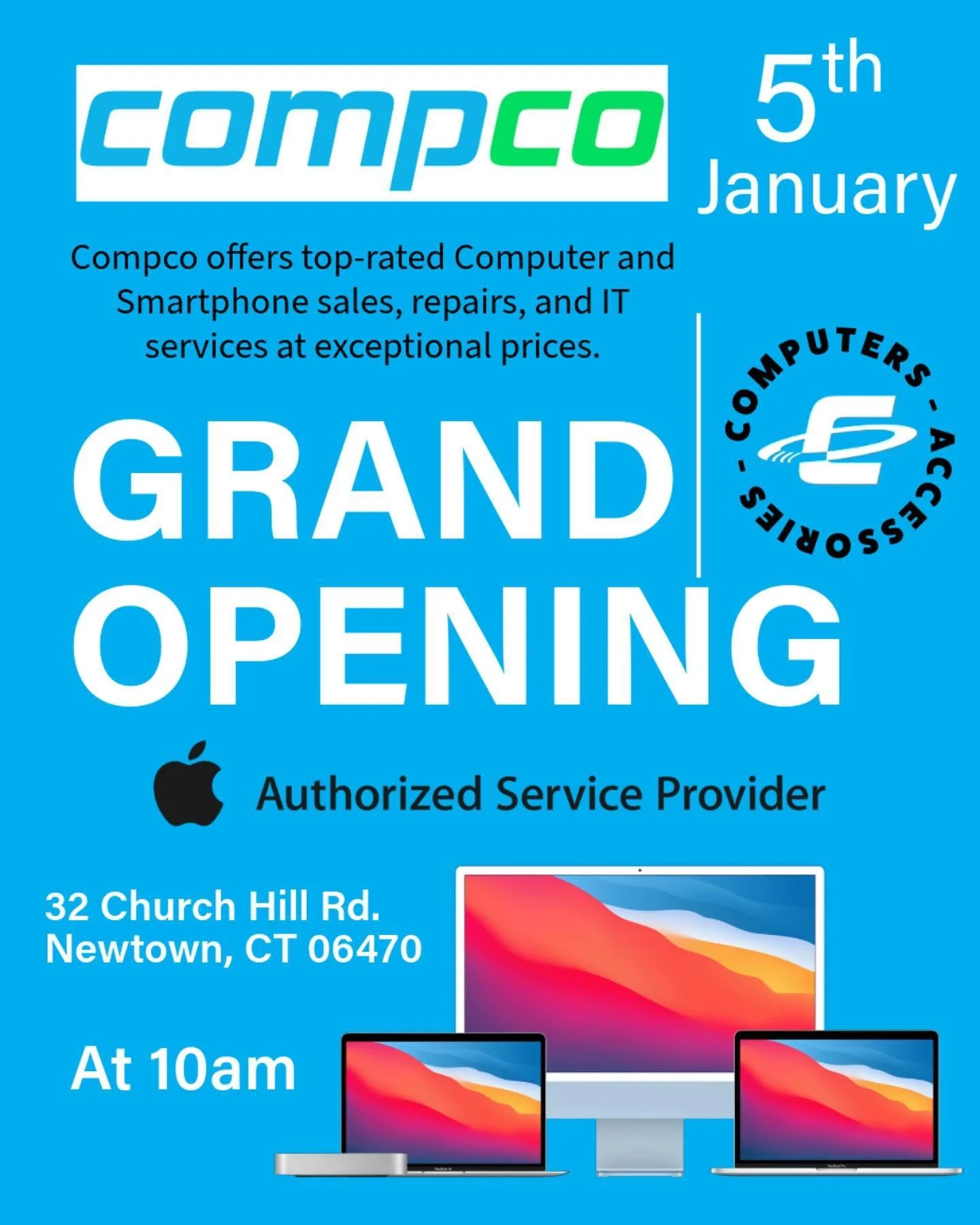 Compco USA - Newtown GRAND OPENING - Friday, January 5th. Ribbon cutting at 10am. Free Coffee and bagels. Come hang and see the new store! @compco.official #grandopening #newtownct #stamfordct #apple