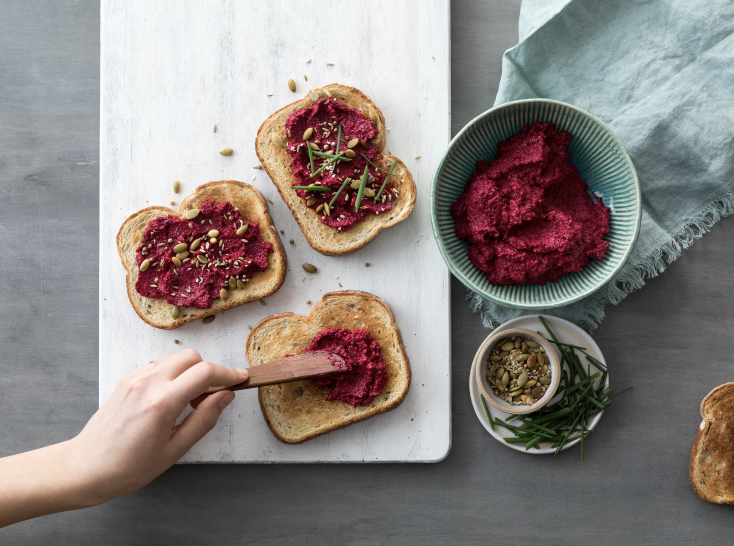 Middle Eastern Beet Hummus Toasts