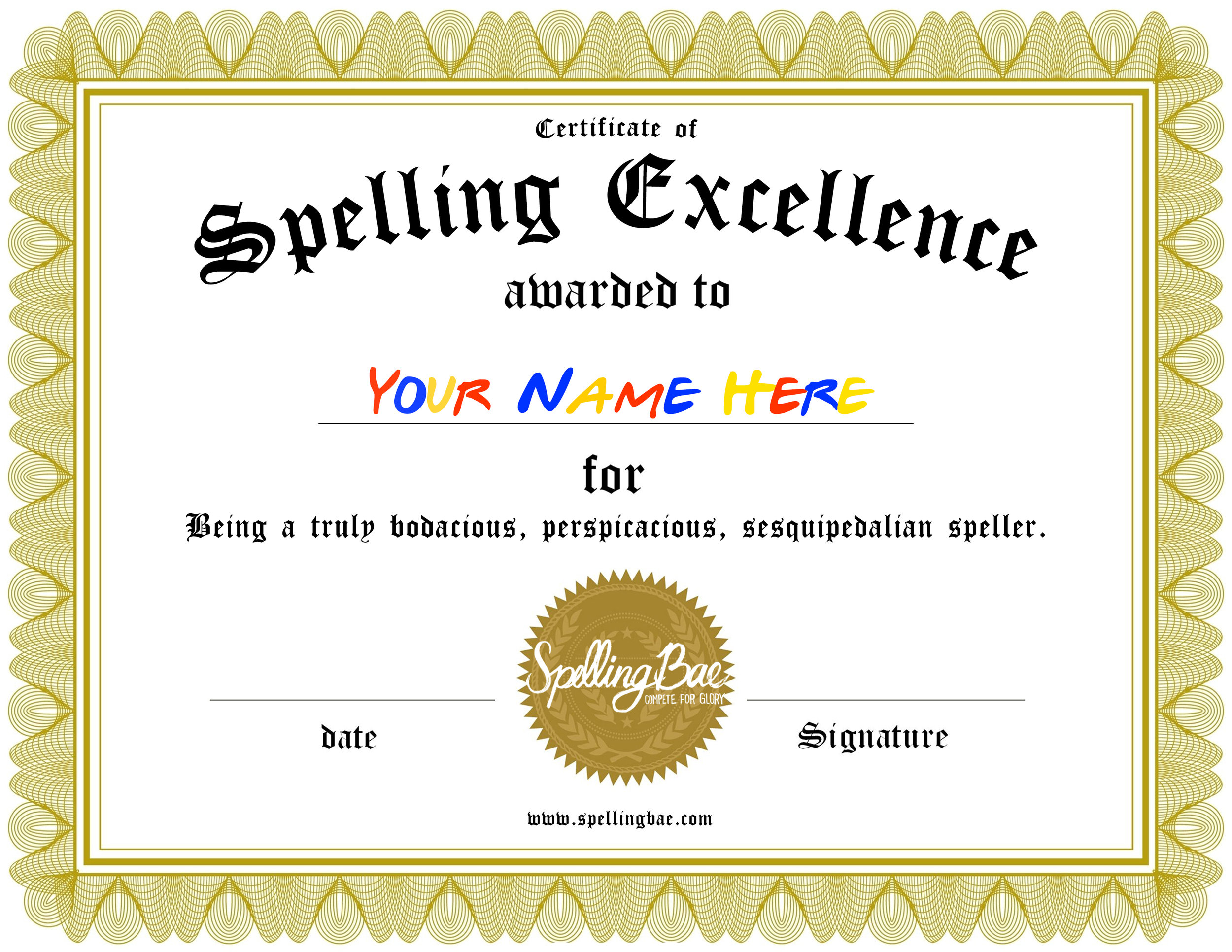 Spelling Bae  Compete for Glory Inside Spelling Bee Award Certificate Template