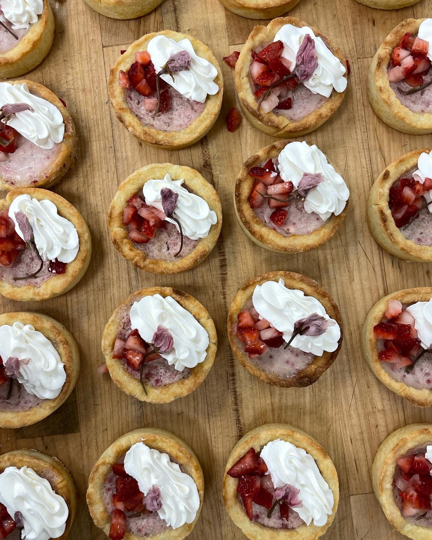 New stuff @central9thmarket this weekend! Strawberry Cream Tarts available today. It&rsquo;s a strawberry sour cream custard with vanilla whip and a pickled sakura blossom all the way from Japan. The blossom tastes a little salty and floral with a to