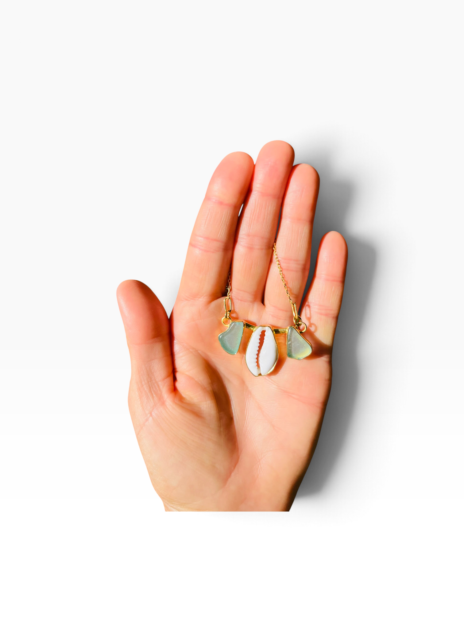 Caribbean Sea Glass & Cowrie Shell Pendant