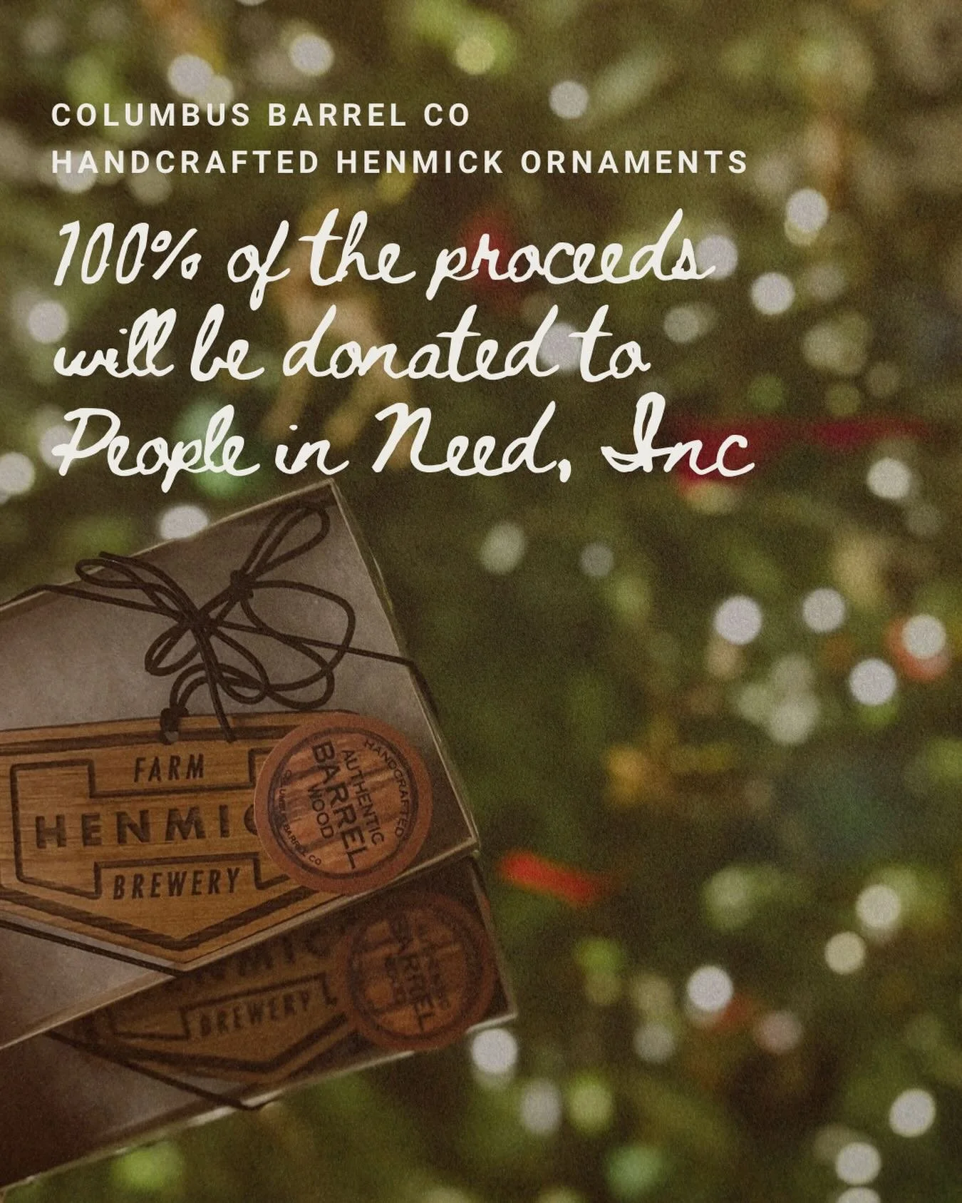 The ornaments are back! Another tradition we&rsquo;re proud to continue.
Purchase a Columbus Barrel Co handcrafted ornament and 100% of the proceeds will be donated to People in Need, Inc. ($15/ea - purchase in our taproom).
Help us reduce food insec